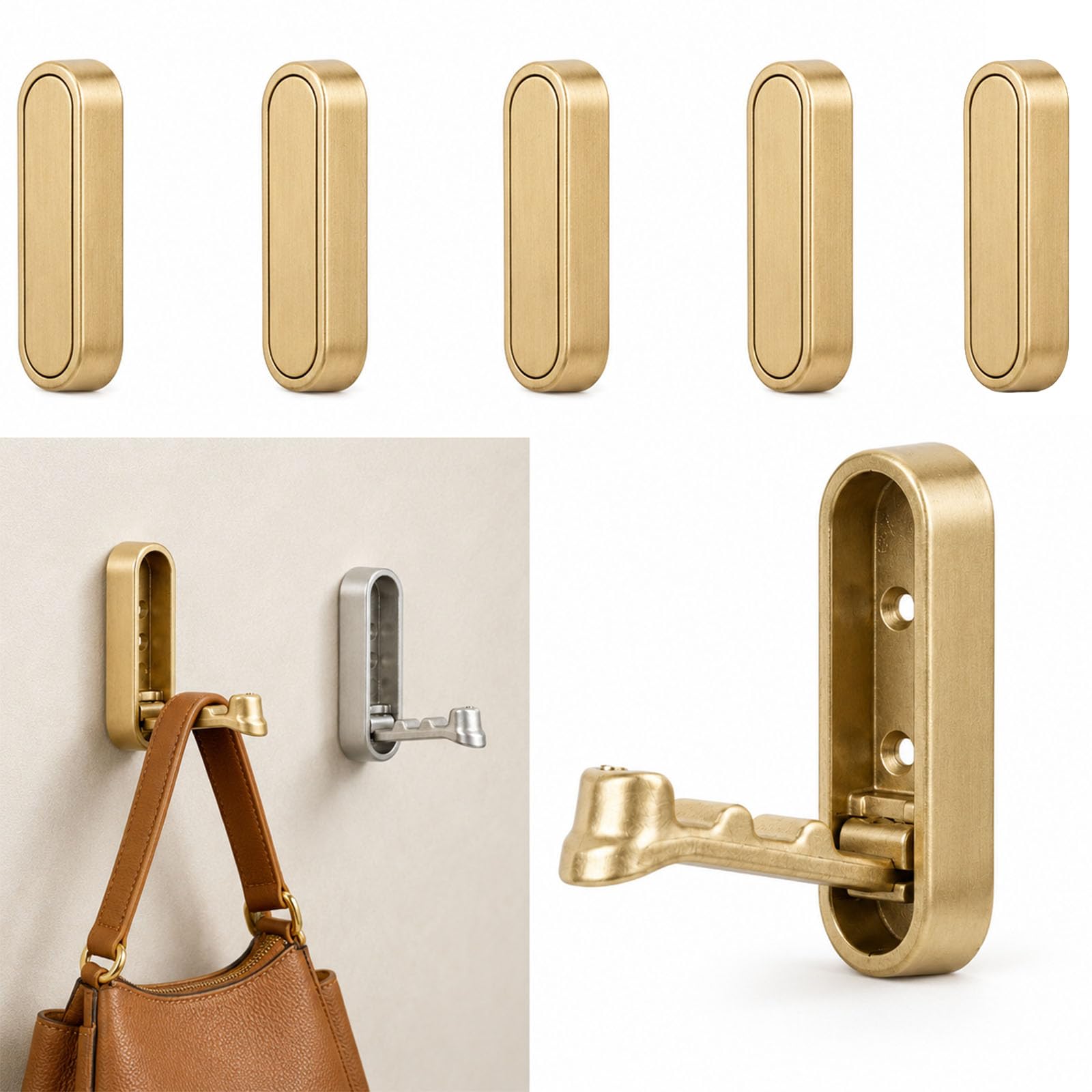 5Pcs Foldable Wall Hooks for Hanging, Aluminum alloy Hooks for Towels Keys