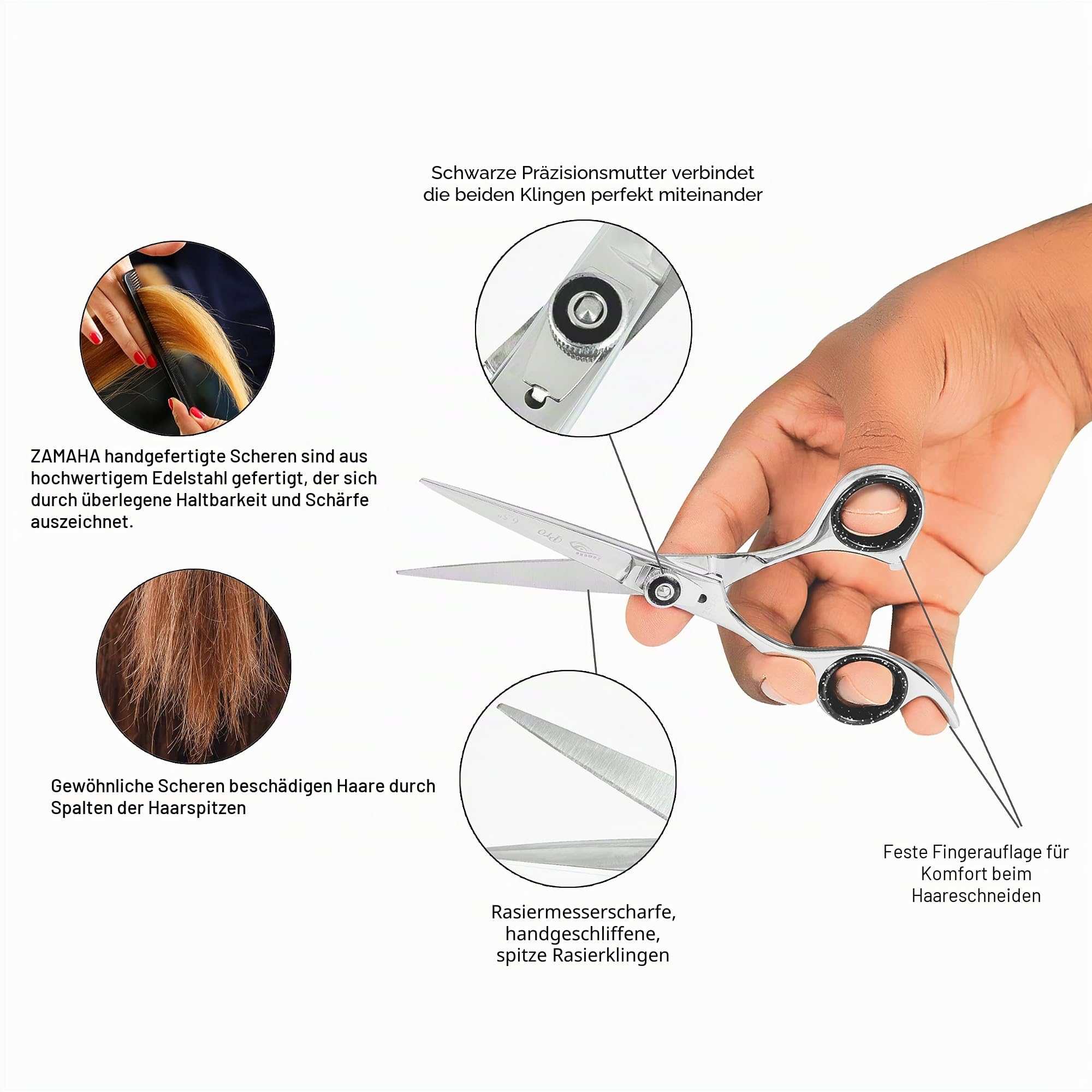 ZAMAHA Lefty Friseur Professionelle Haarrasierschere - Linkshänder 16,5 cm Haarschere (Schneiden + Ausdünnen) - Poliertes Finish