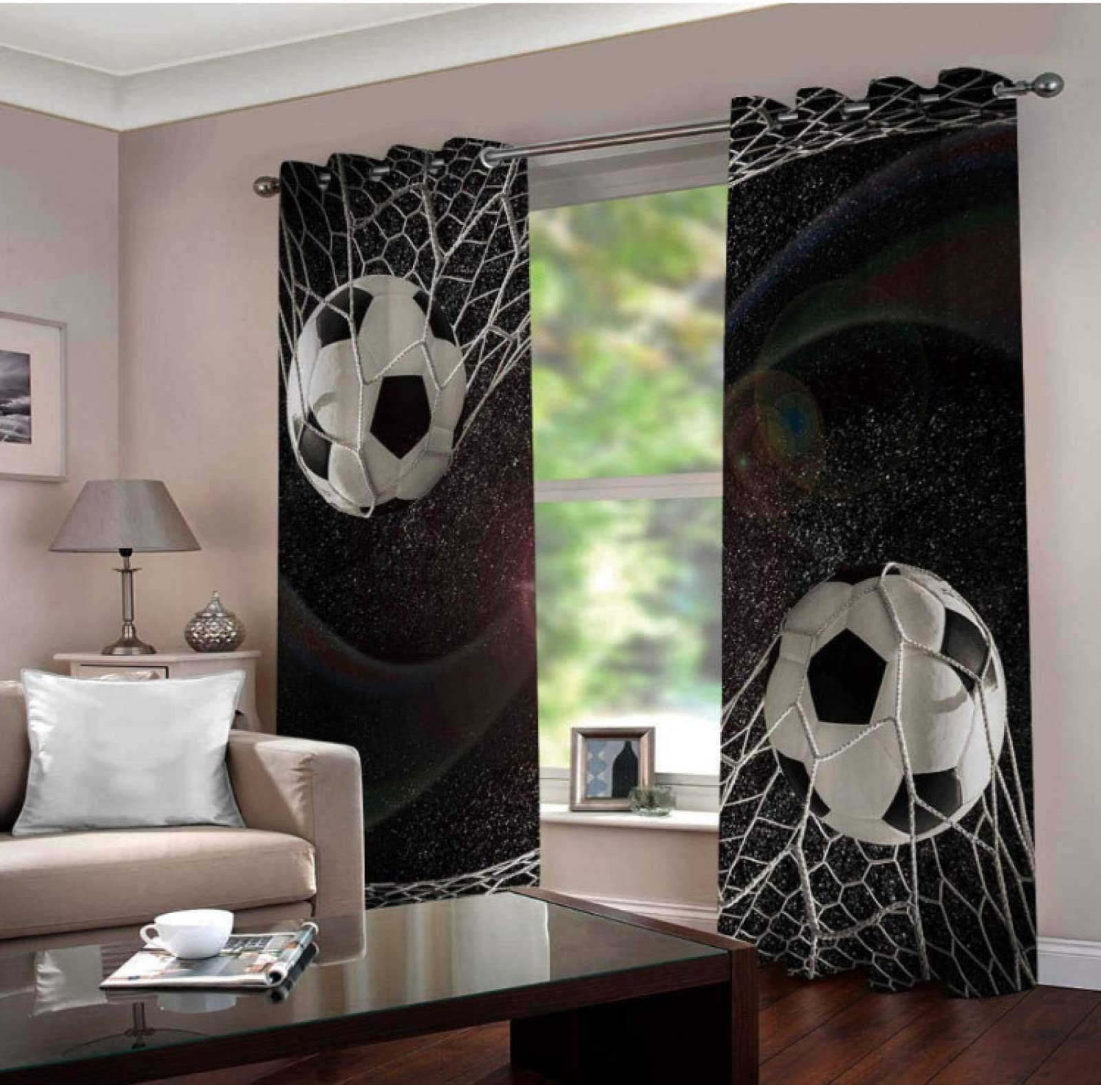 BOVZOX Cortina Opaca Infantil 2 Piezas x 117 An x 138cm Al Estrellas moradas y fútbol Cortina Blackout Telas Termicas Aislantes Frio Calor Ruido Luz Rayos UV para Salon con Ojales
