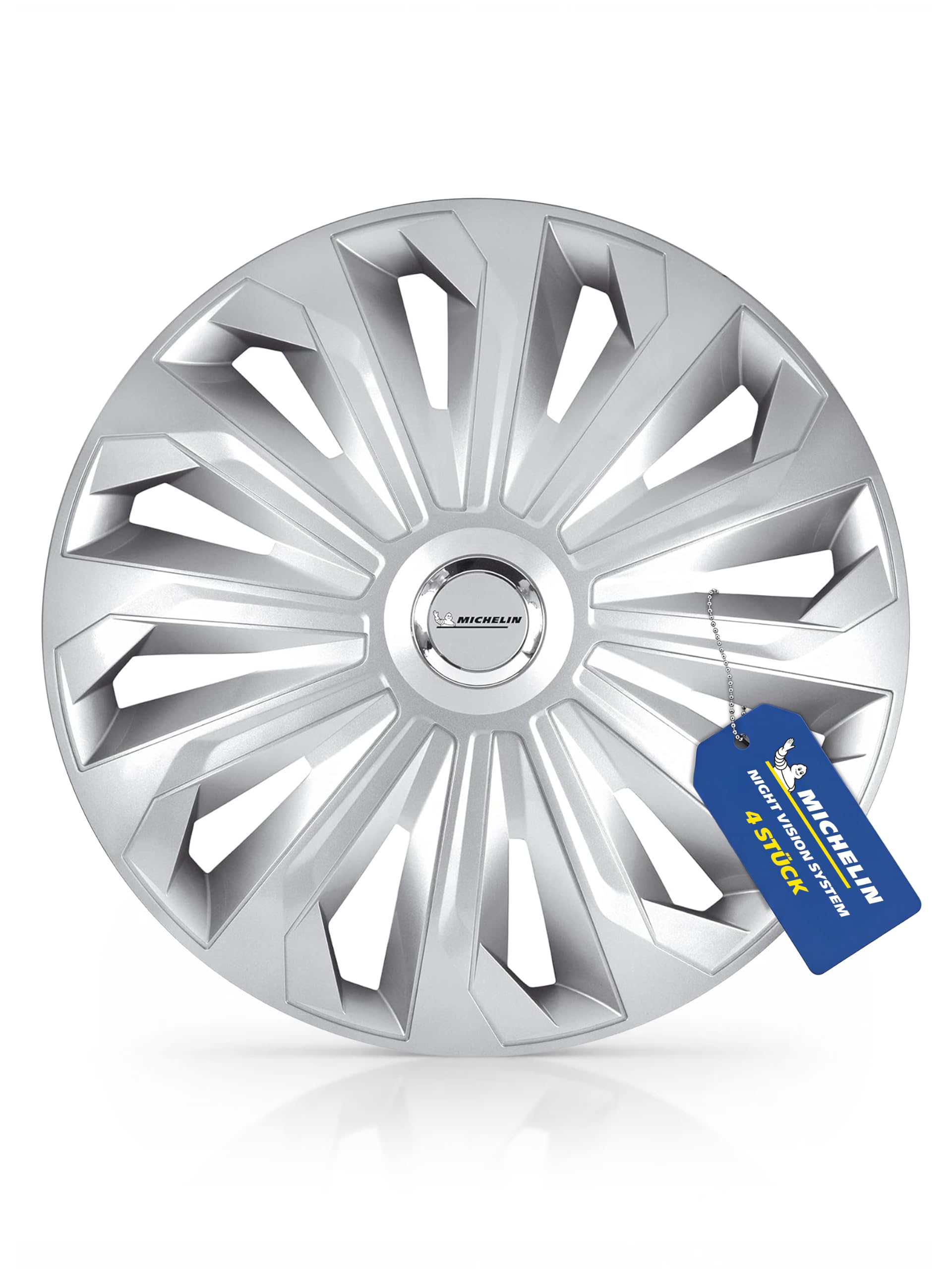 Michelin 41006 Hubcaps 15 Inch Universal Hubcaps Monique Set of 4 For Cars ABS Plastic | Silver with chrome ring, set of 4
