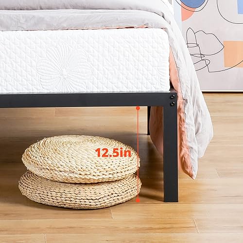 Miniatura 8 de PrimaSleep PT-2000 Marco de Cama de Acero Antideslizante de 35.5 cm de altura, simple y resistente, Acero, Negro