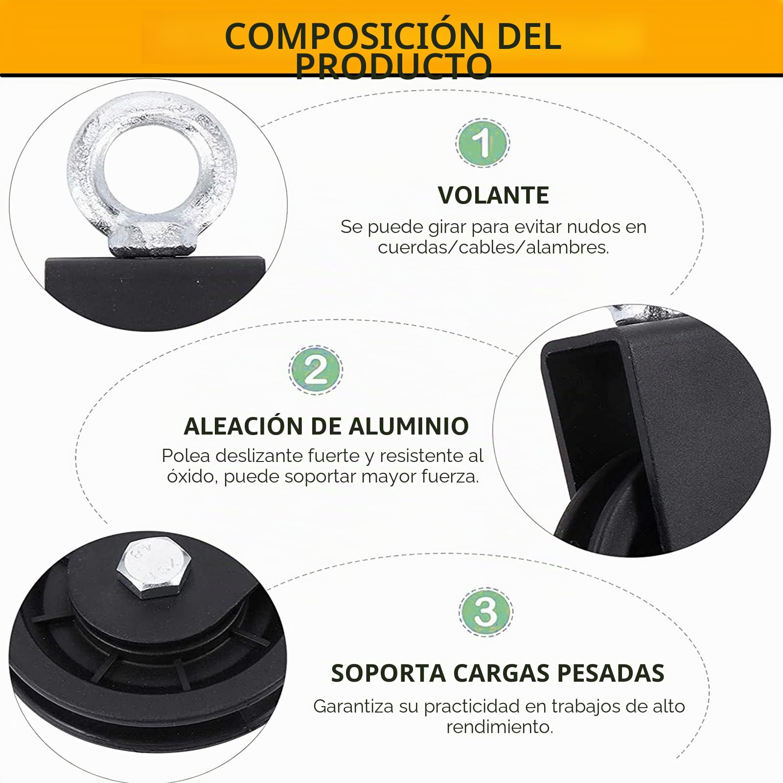 Taeku Bloque de Polea, Silenciosa Rueda de Tracción Polea de Cable Tendedero Poleas con Correa de Oscilación Mosquetón (9CM)