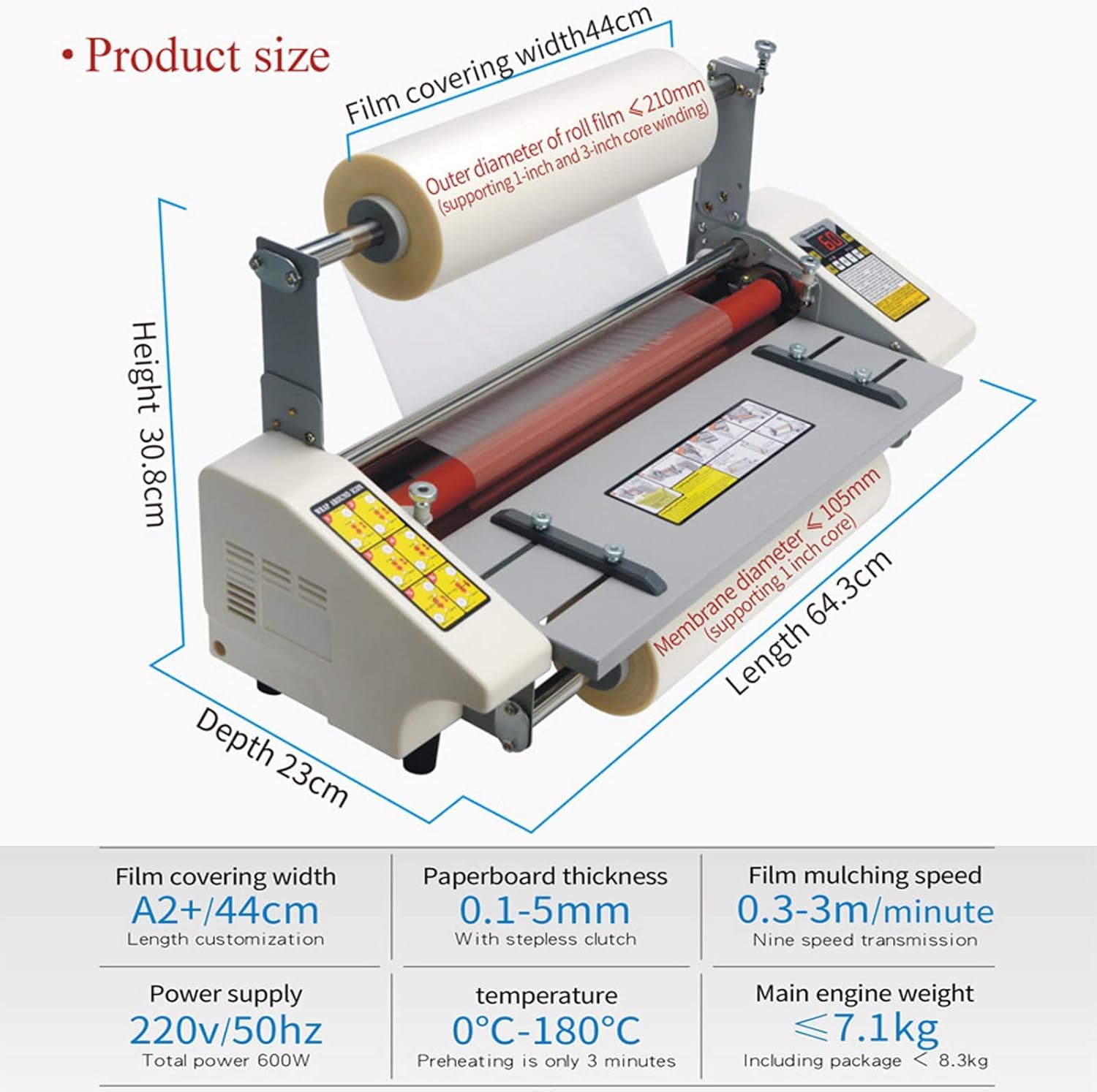 Plastificatrice 4 Rulli Caldo/Freddo, Plastificazione Singola/Doppia Faccia, Temperatura Regolabile 0-180°C, Display LCD, Formato A2+, velocità Regolabile per Ufficio e Scuola
