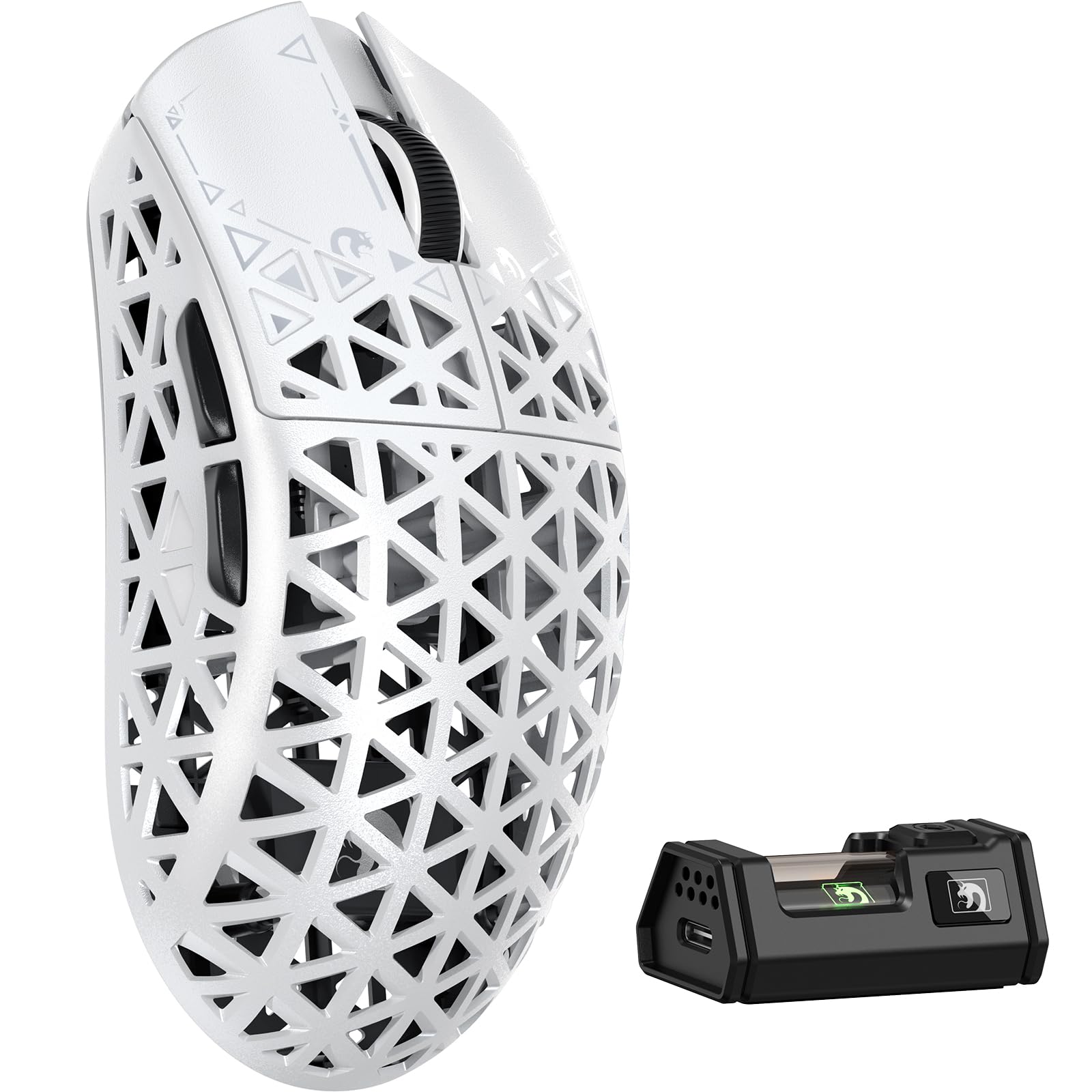 MAMBASNAKE M5 Ultra Carbon Fiber Mysz Bezprzewodowa do Gier 8000Hz z Rozdzielczością do 42000 DPI, Czujnikiem PAW3950MAX, 39g Ultralekka, Układ Nordic 52840, 2,4GHz/BT/Wired, do PC/Xbox/PS/Mac - Biała
