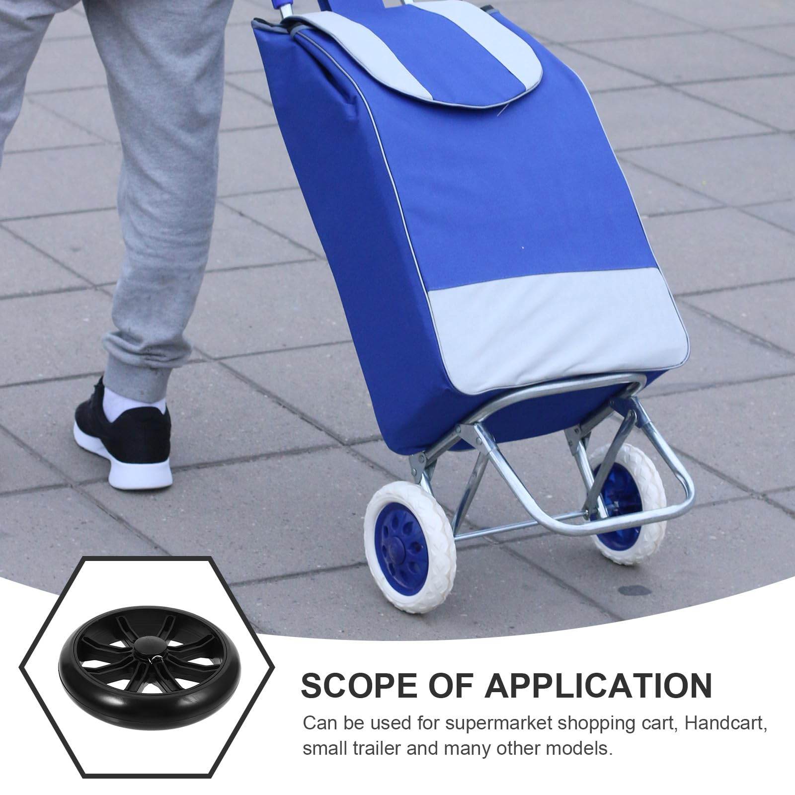 4 ruote per carrello della spesa con clip a scatto - Ruote di ricambio in plastica da 6" per carrelli della spesa pieghevoli, carrelli multiuso e a mano - Foro per asse da 8 mm