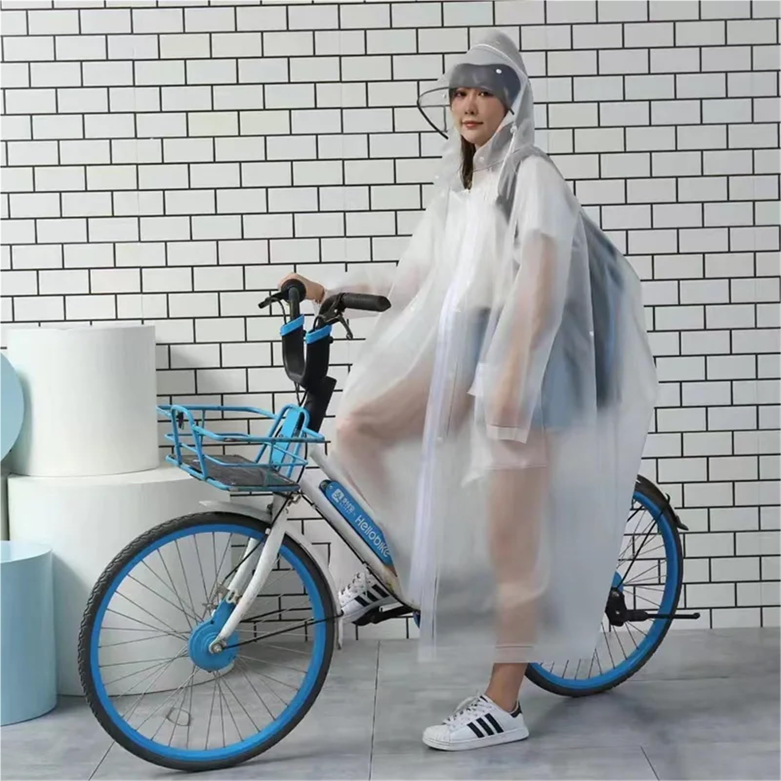 Poncho Antipioggia Impermeabile lungo tutto in uno con poncho impermeabile a doppia tesa for passeggiate, ciclismo e zaino in spalla