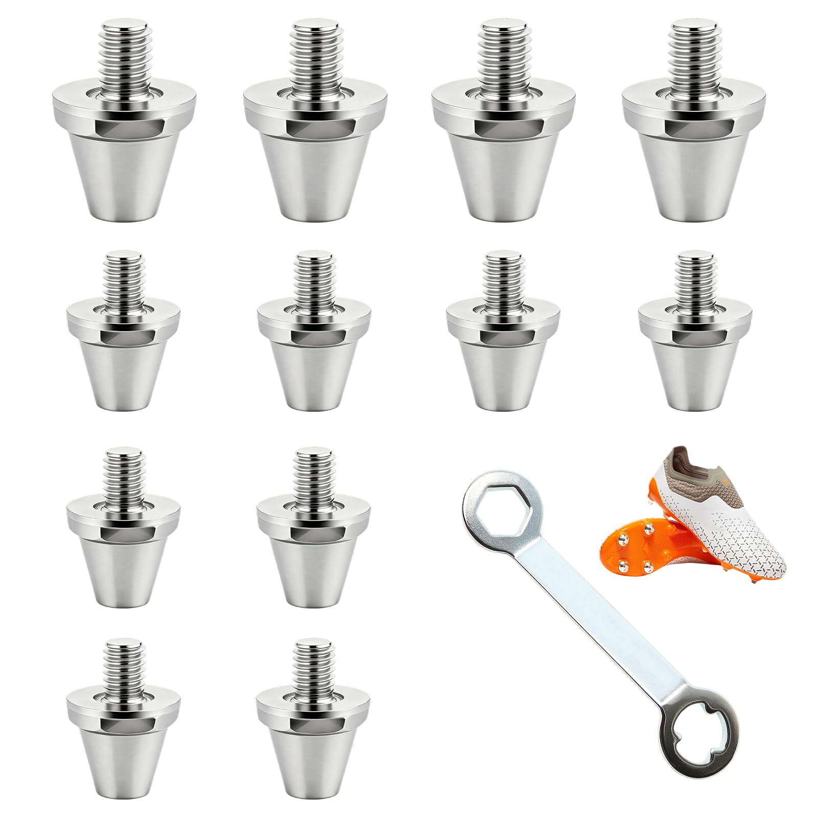 12 Pièces Crampons de Football en Aluminium, Pointes Métalliques de Rugby, Clous de Rechange à Visser pour Chaussures de Sport 11 mm, 13 mm (2 Tailles)