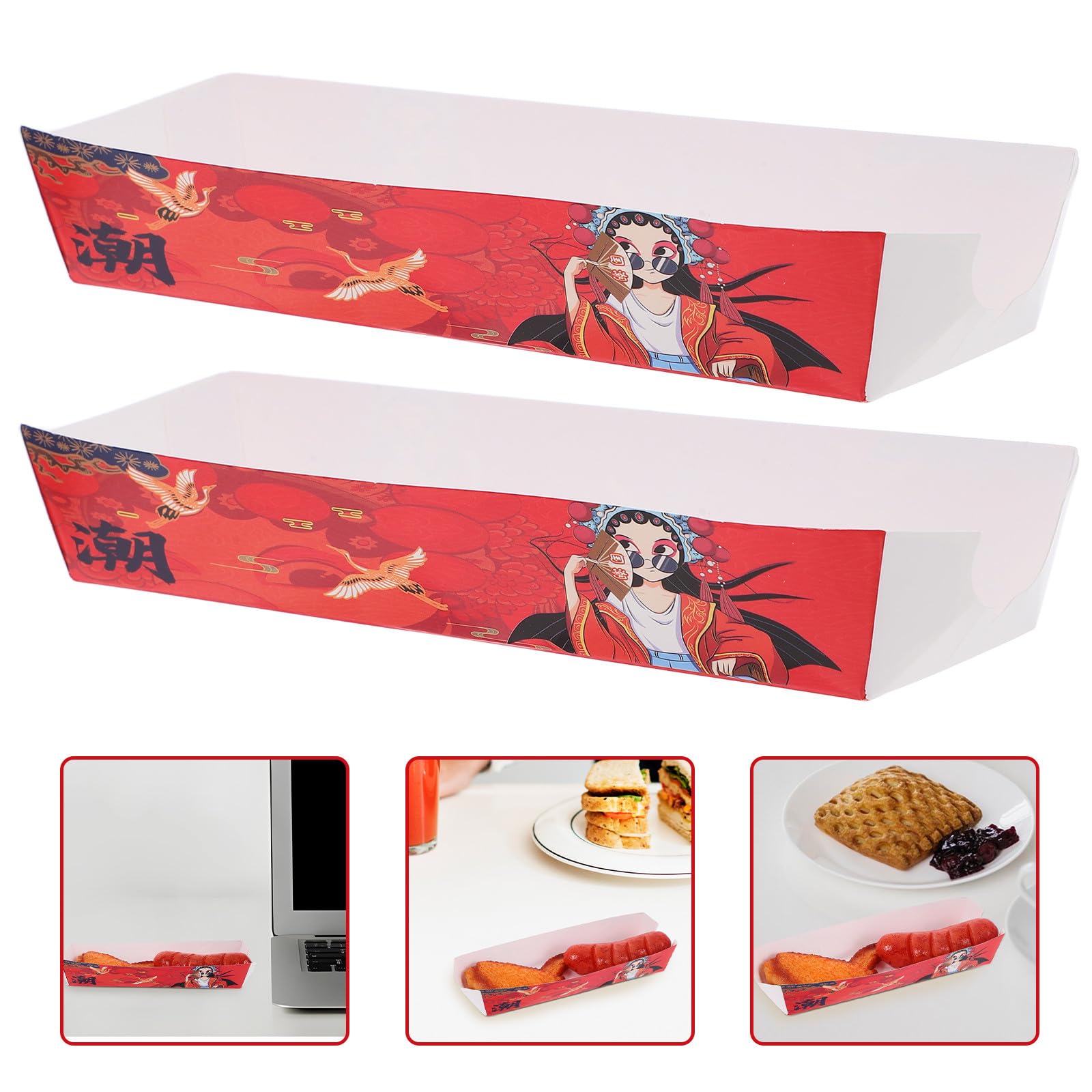 Machine à Hot Dog Boîtes Alimentaires en Papier Rouge, Contenant à Hot-dogs Polyvalent en Papier Robuste pour Fêtes et Barbecues en Plein Air, Pack de 100 Pièces