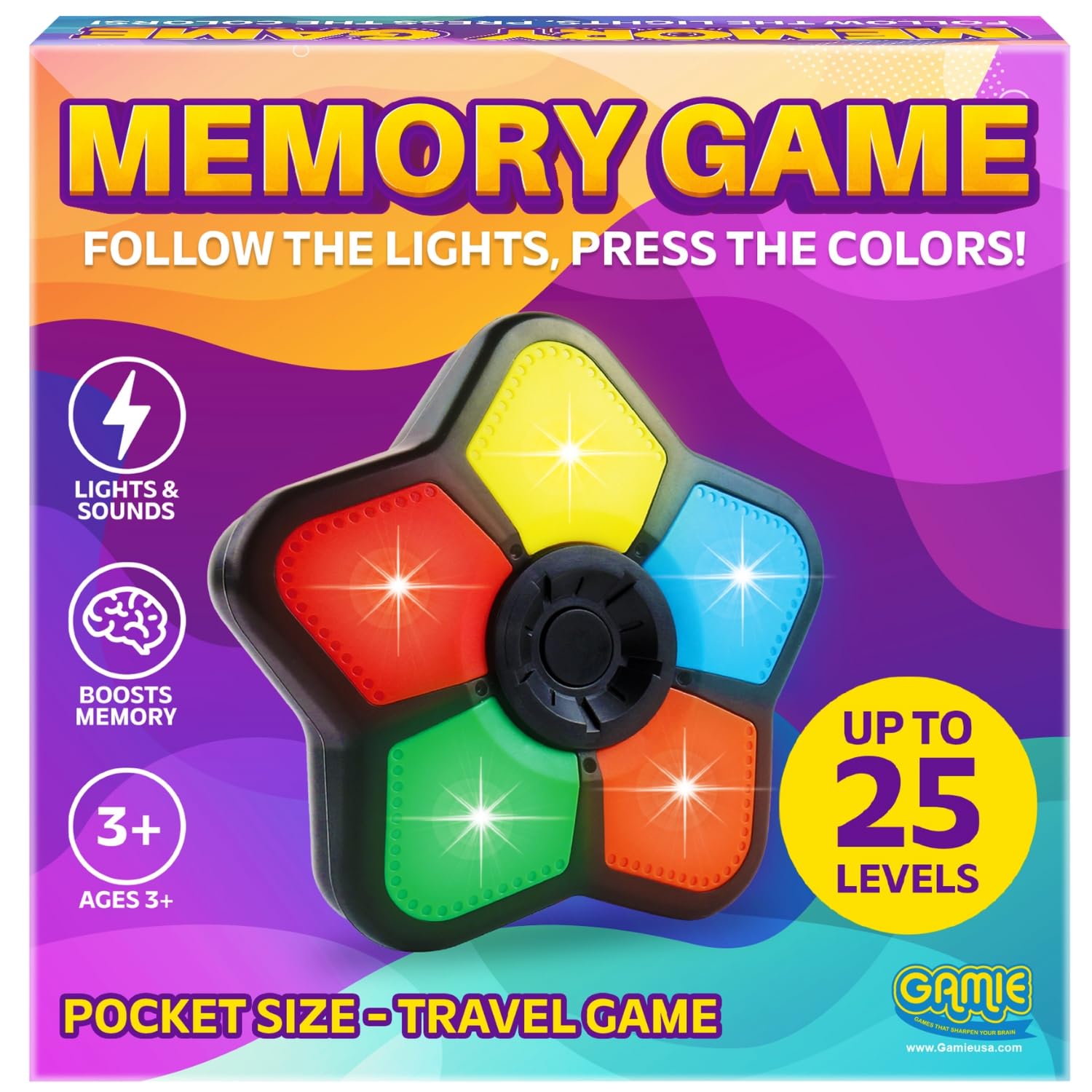 Gamie Mini Electronic Memory Game, Handheld Game for Kids 4-12, Mind-Sharpening Brain Games for Kids and Adults, Travel Games, Vintage Nostalgia Retro Toys for Kids Ages 4 5 6 7 8 9 10 11 12 Year Old
