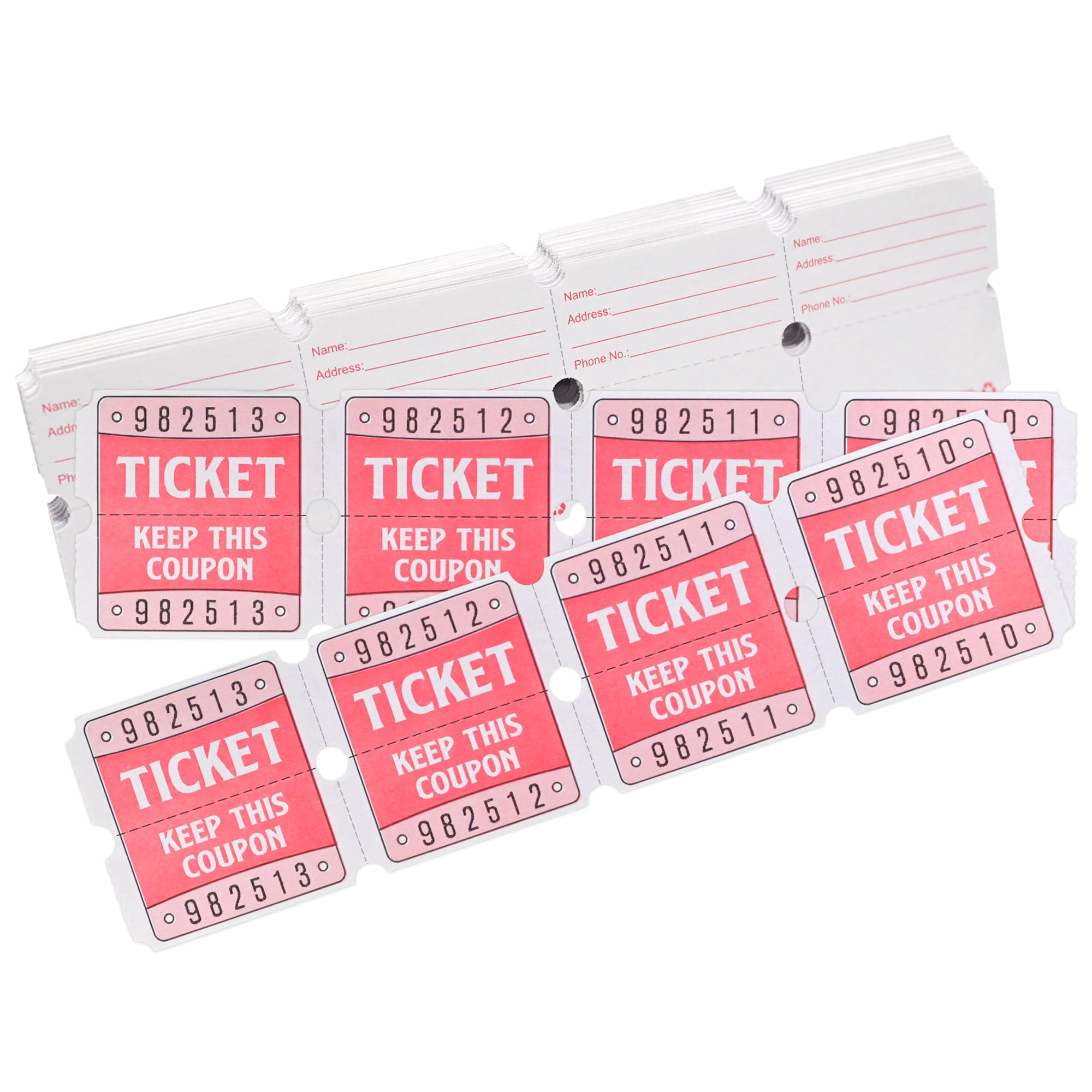 L LIKED 100 Raffle Tickets, 50/50 Double Roll Tickets for Event, Raffles, Carnival, Door Prizes and Class Reward (Red)