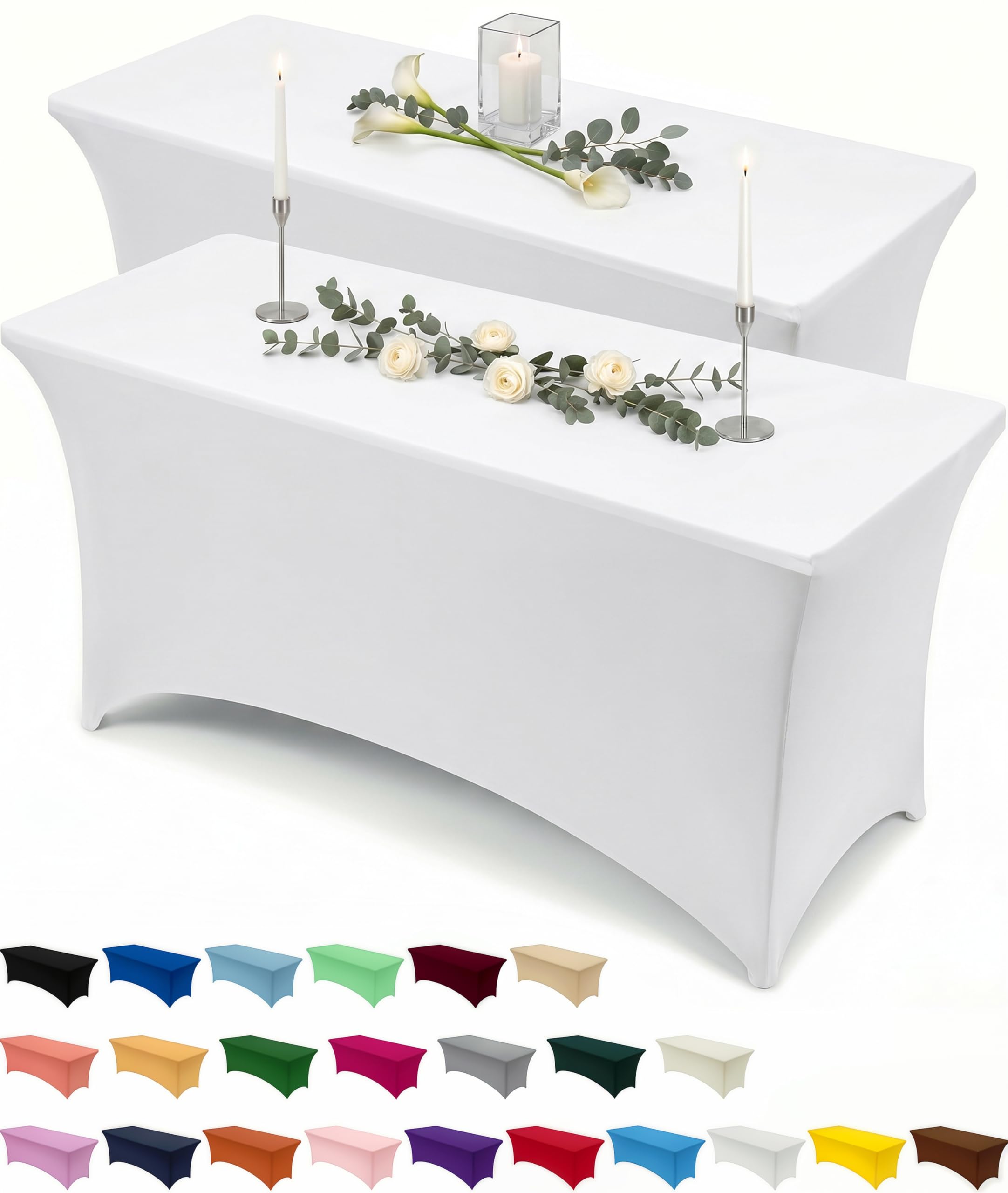 Utopia Kitchen Spandex Table Cloth 2 Pack [4FT, White] Tight, Fitted, Washable and Wrinkle Resistant Stretch Rectangular Patio Table Cover for Event, Wedding, Banquet & Parties [122Lx76Wx76H] cm