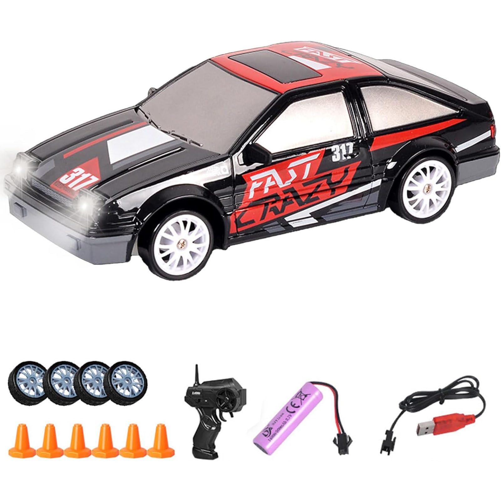 High-Speed RC Drift Car, 2.4GHz Remote Control RC Drift Car - LED Headlights RC Stunt Car, Racing Car - RC Car Toy Gift for Boys and Girls Teens, Remote Control Cars Toy for Adults Kids (E-)