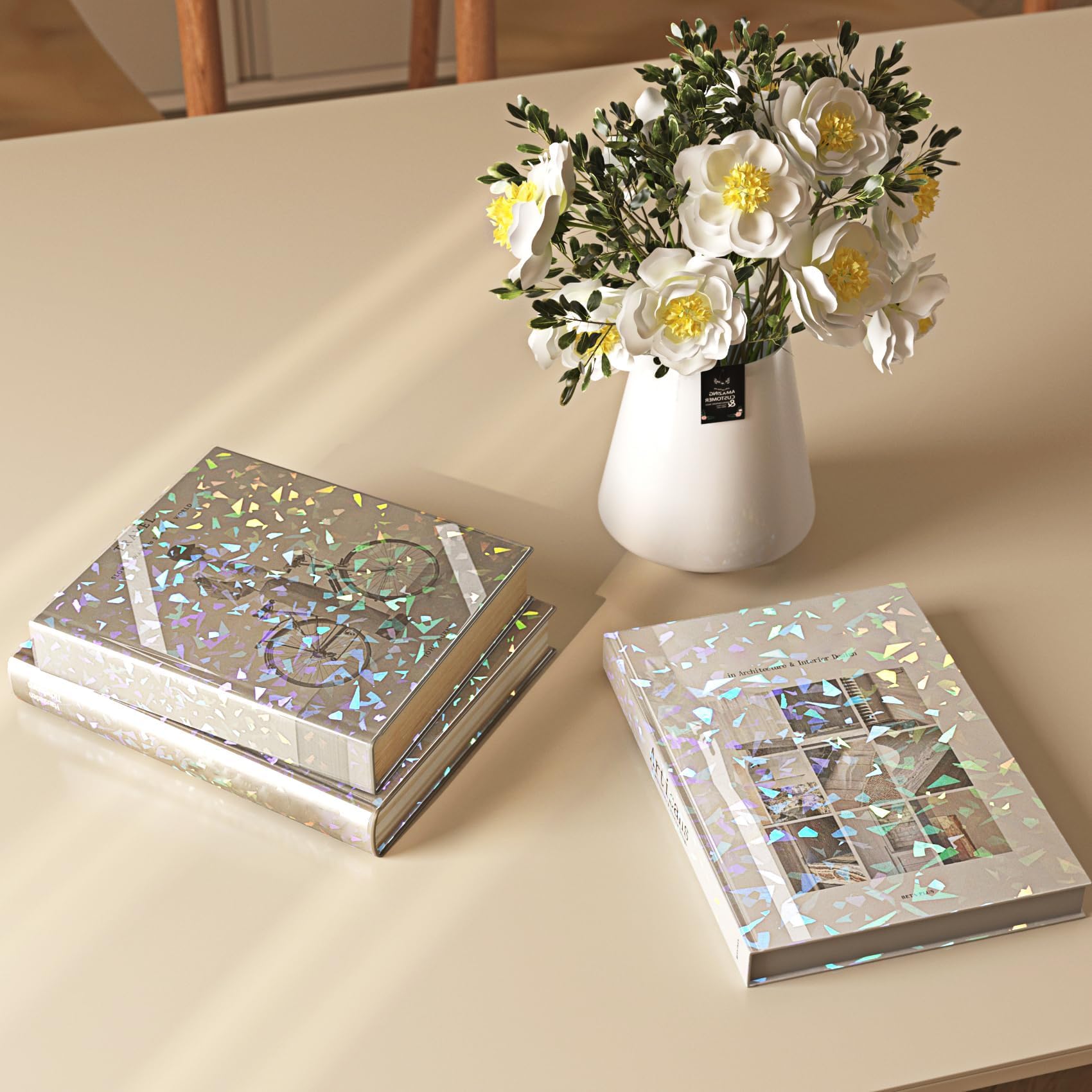 LACHEERY Pellicola Olografica Glitter con Motivo Vetro Carta Olografica Adesiva Trasparente 40cm x 700cm Vinile Permanente Impermeabile Pellicola Adesiva Colorata Lucido per DIY Regalo Decorazione