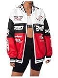 Women's Graphic Motorcycle Jacket Streetwear Zip Up Outerwear Oversized Baseball Jackets