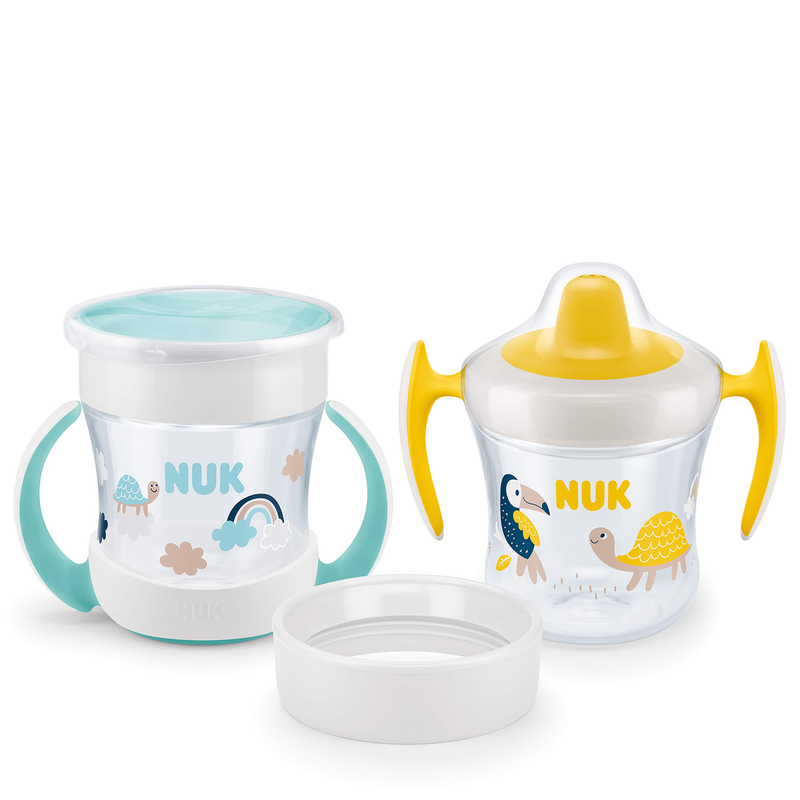 NUK Mini Cups 3in1 Sippy Cup Set | Mini Magic Cup & Trainer Cup | 360° Anti-Spill Rim | 6+ Months | Easy Grip Handles | BPA-Free | 160 ml | 2 Count