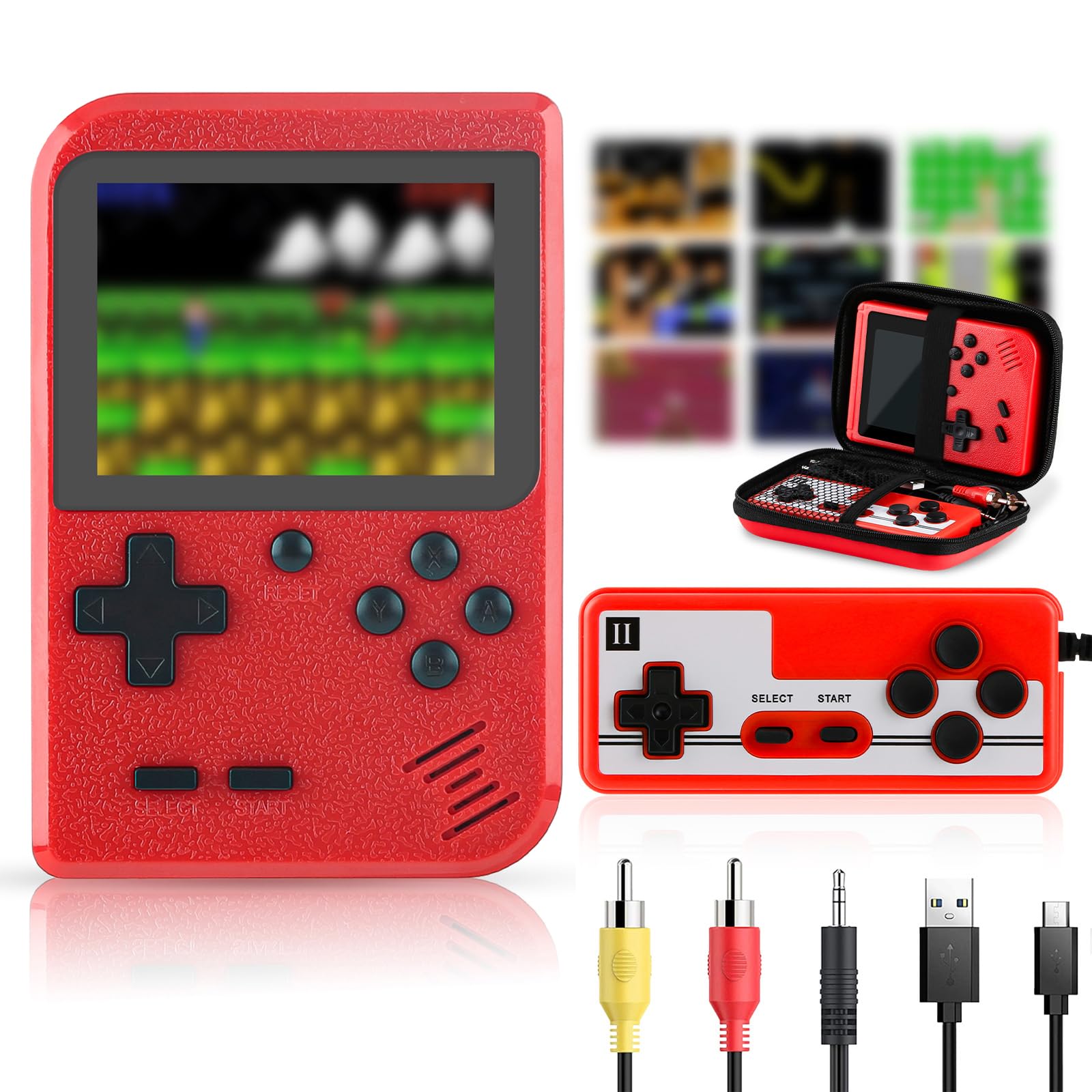 FAMINESSMini Retro Games Console with 500 Classic Games, 3.0 Inches Screen, Supports TV Connection & Two Players, Red