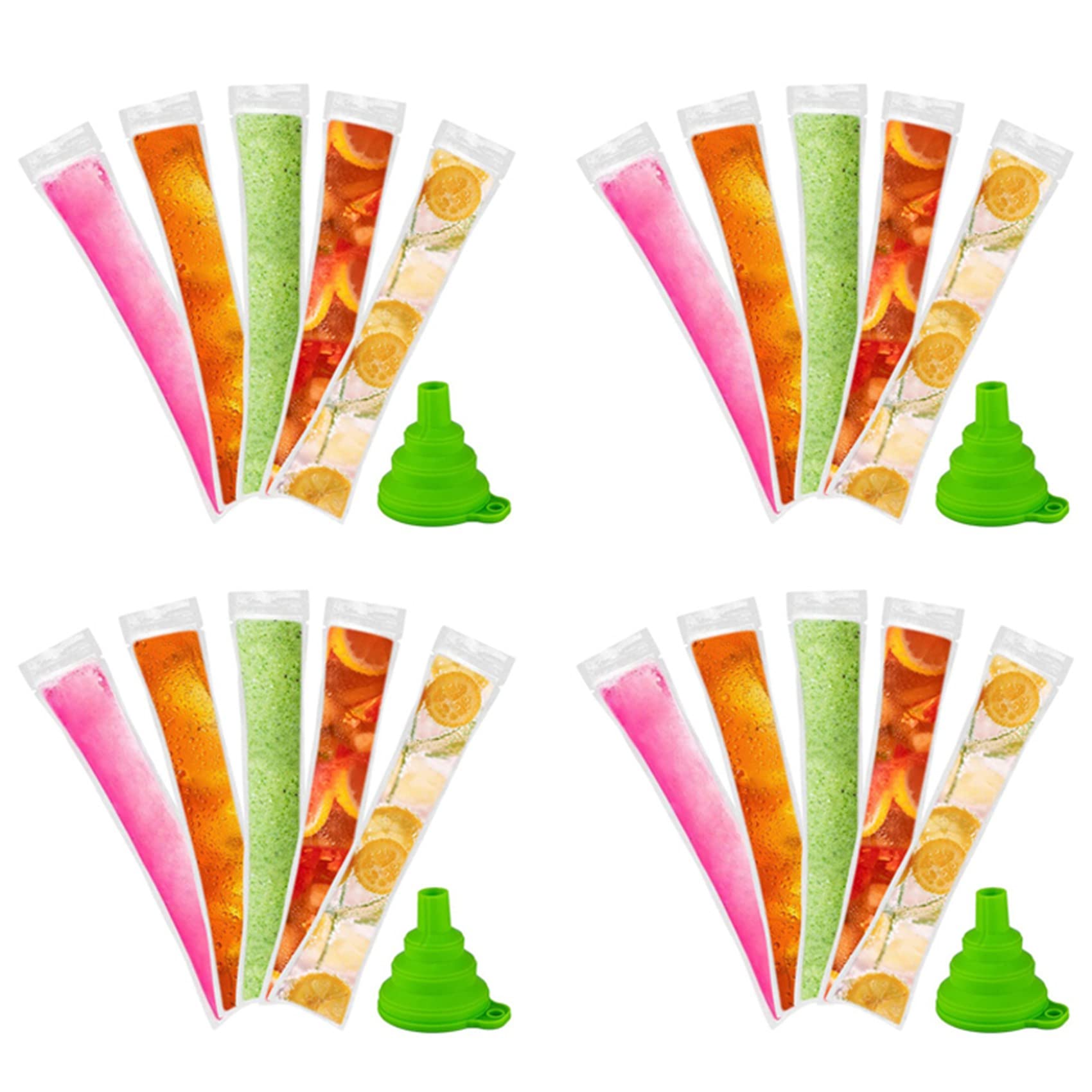 Hndhbfgrt Disposable Bags 240Pcs Freezer Tubes, Ice Bags with Funnel and Ice Sleeves for Juice, Ice Candy Pops, Fruit