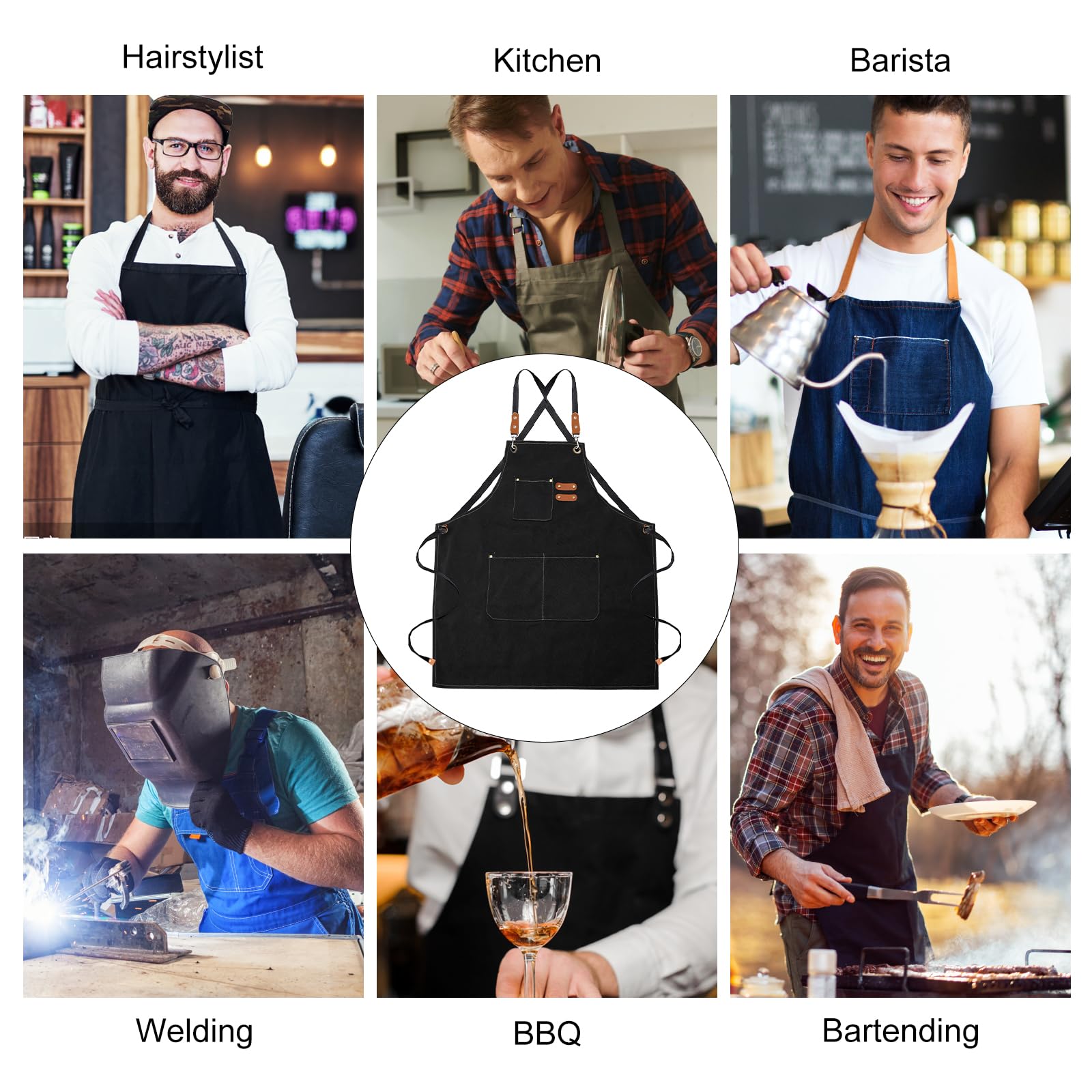 Fartuch kucharski, fartuch do grillowania dla mężczyzn i kobiet, fartuch kucharski, męski fartuch do grillowania dla mężczyzn, przedłużony, płócienny, wodoszczelny, krzyżowy grzbiet, do kuchni