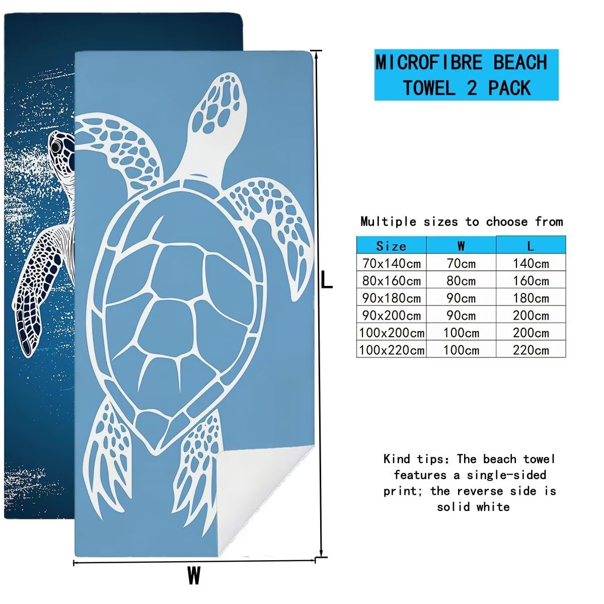 Telo Mare Microfibra, Telo Mare Grande 100x220cm 2 Pezzi, Asciugamano Palestra Donna Asciugatura Rapida, Antisabbia Asciugamano Microfibra, Leggero Asciugamani Palestra per Regalo (Tartaruga) -4232