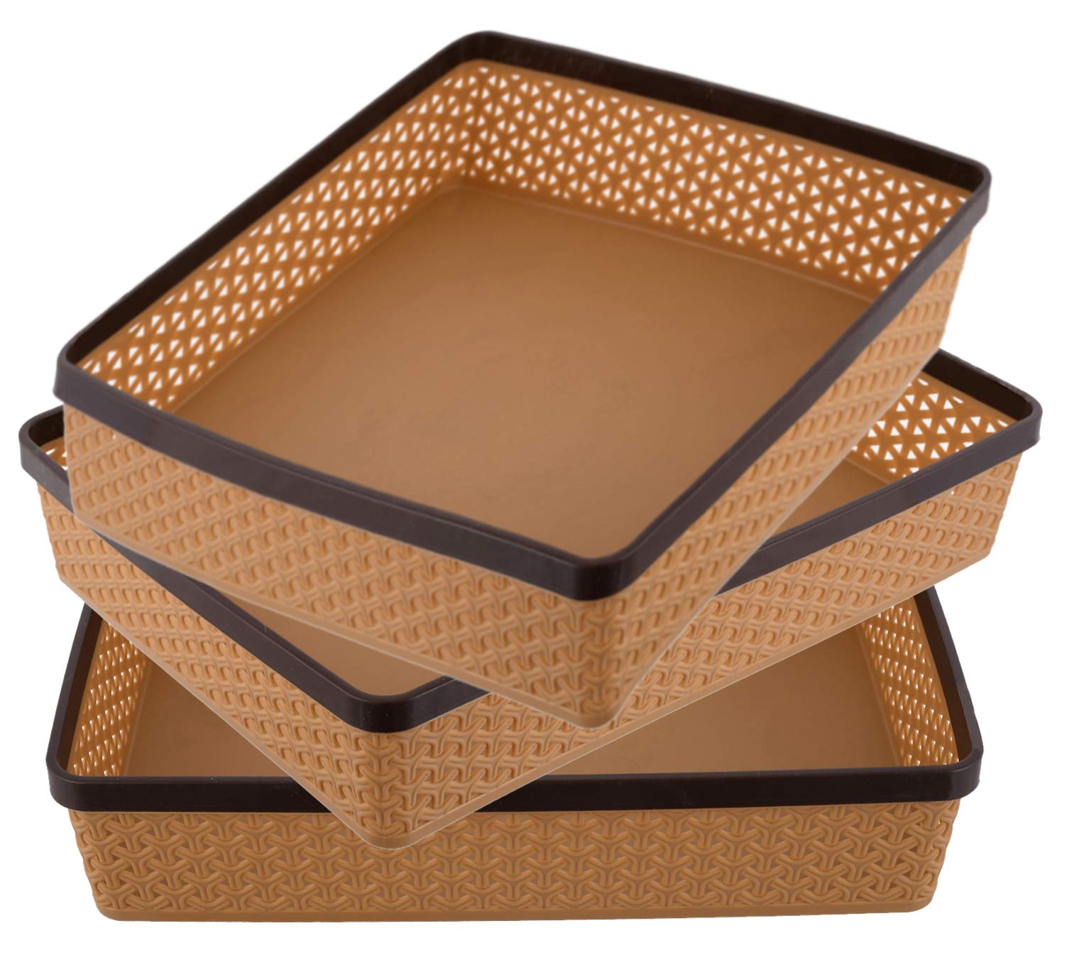 Kuber Industries Plastic 3 Pieces Solitaire Stationary Office Tray, File Tray, Document Tray, Paper Tray A4 Documents/Papers/Letters/folders Holder Desk Organizer (Brown), Rectangular (B089B7H3PT) Amazon Price History, Amazon Price Tracker