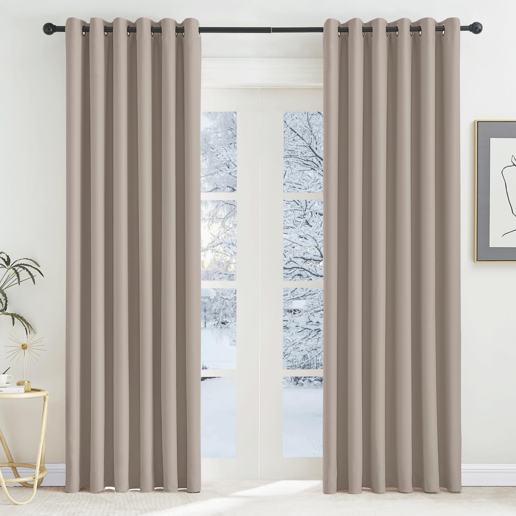 KGORGE Cortinas Opacas Cortinas de Salon Modernas Cortinas para Habitacion Matrimonio Cortina Termica Aislante Frio y Calor Cortinas de Casa con Ojales, 2 Piezas, 200x220cm, Arena