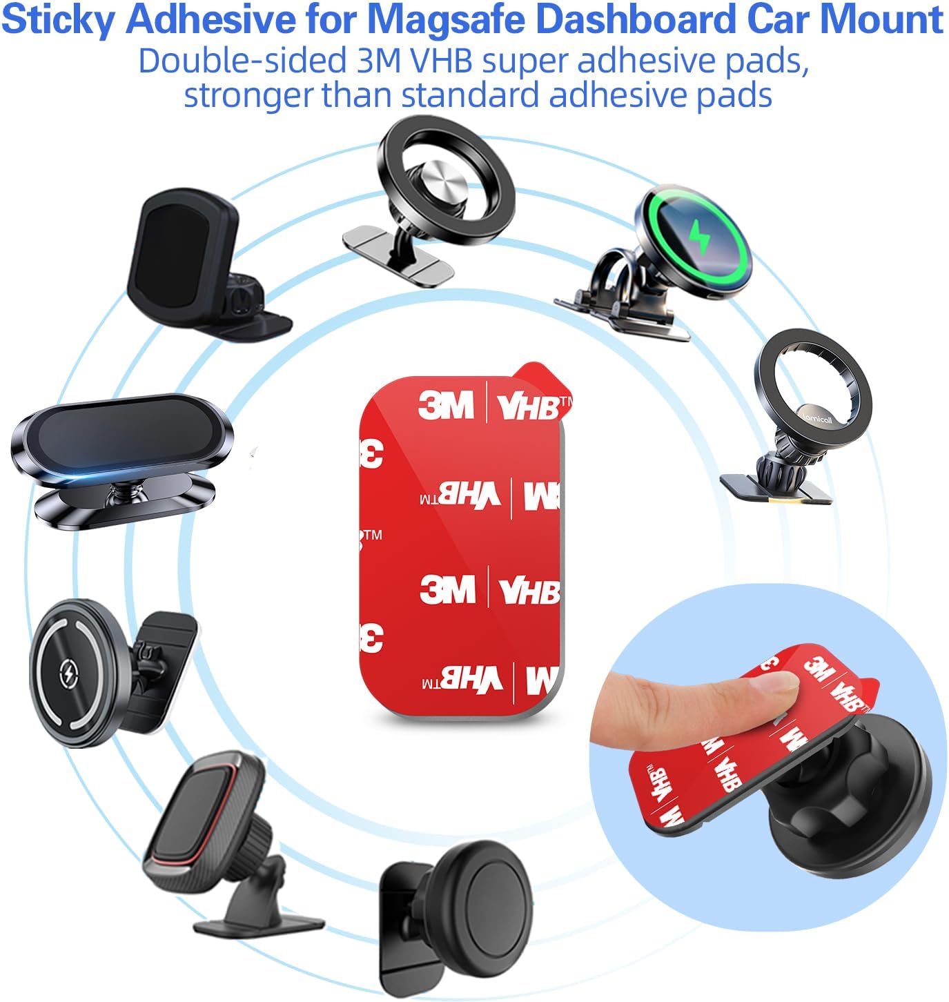 pop-tech Adhesive Pad Replacement for Car Dashboard Magnetic Phone Mount Base 8pcs 3M VHB Double Sided Sticker Heat Resistant Tape for Magnetic Cell Phone Holder & Windshield Dash Cam
