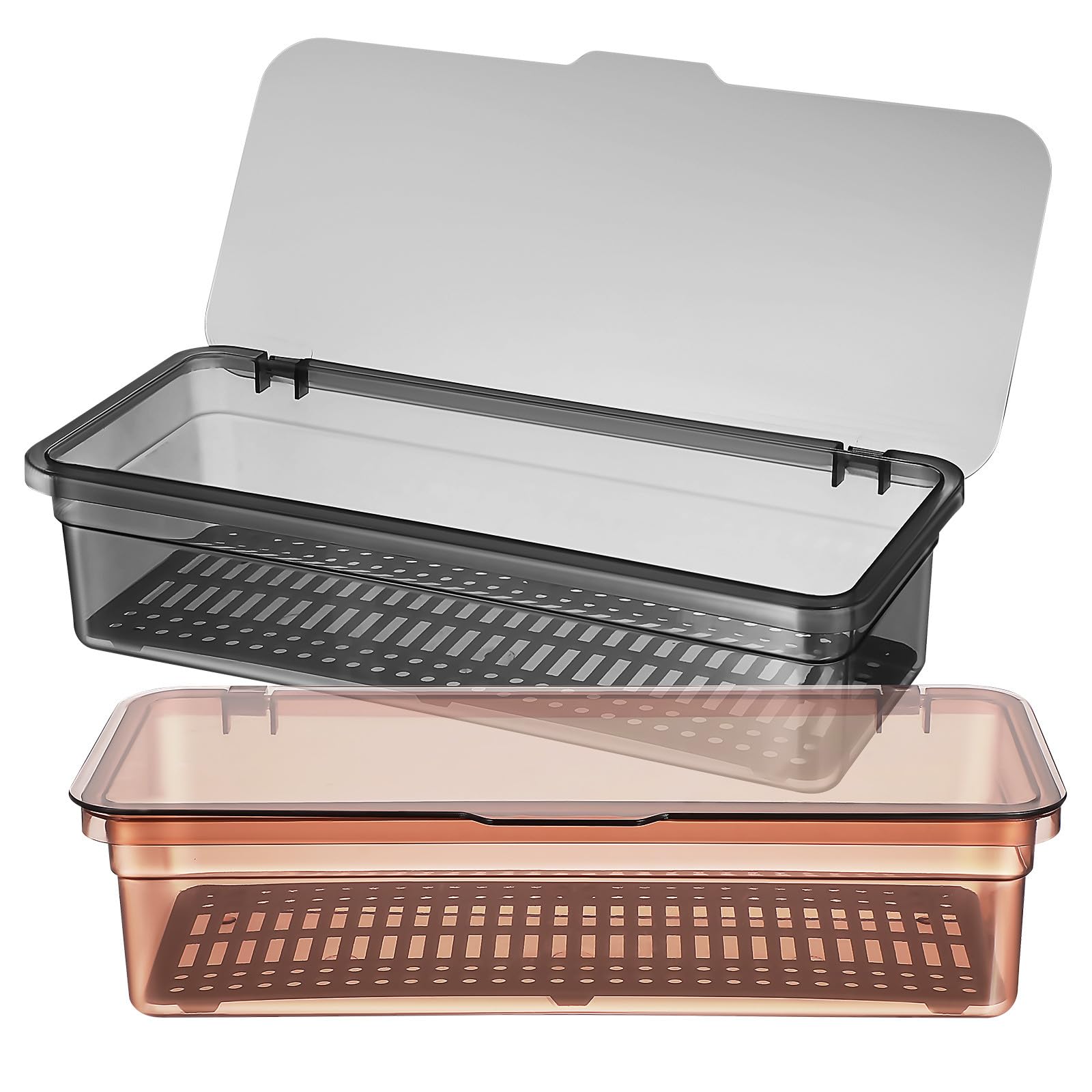 Didiseaon Cutlery Box with Lid: 2pcs Utensil Holder with Drain Board Utensil Caddy Silverware Organizer Tray Kitchen Silverware Drawer Organizer with Lid Countertop Cabinet Storage Containers