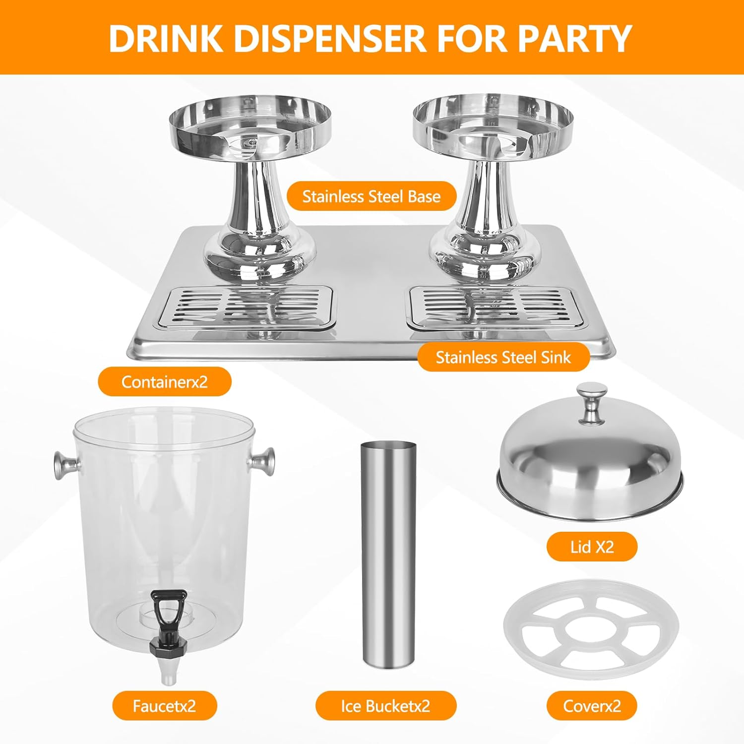 Drink Dispenser with Stand, 4.2 Gallon Beverage Dispenser for Parties, Stainless Steel Dual-Head Juice Dispenser with Centre Ice Core and Drip Trays for Parties, Buffet Cafeterias, Homes - Image 8