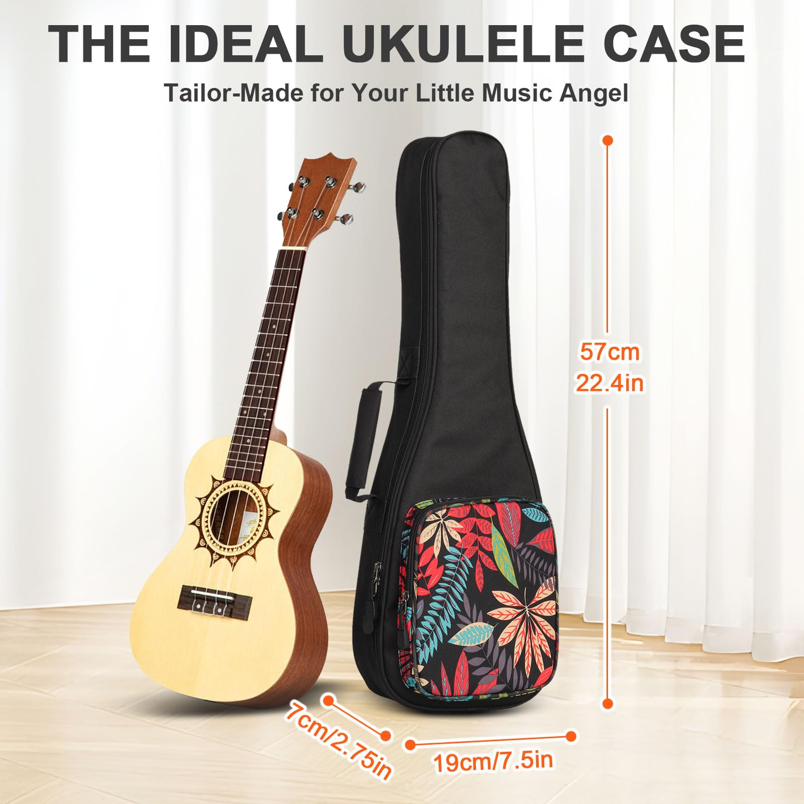 SHANNA Sac Coloré pour Ukulélé 21 Pouces, Housse pour Ukulélé, Soprano Etui Ukulélé, Rembourré pour Ukulélé avec Bretelles Réglables, Rembourrage épais et Fermeture à Glissière Améliorée, Fleurs