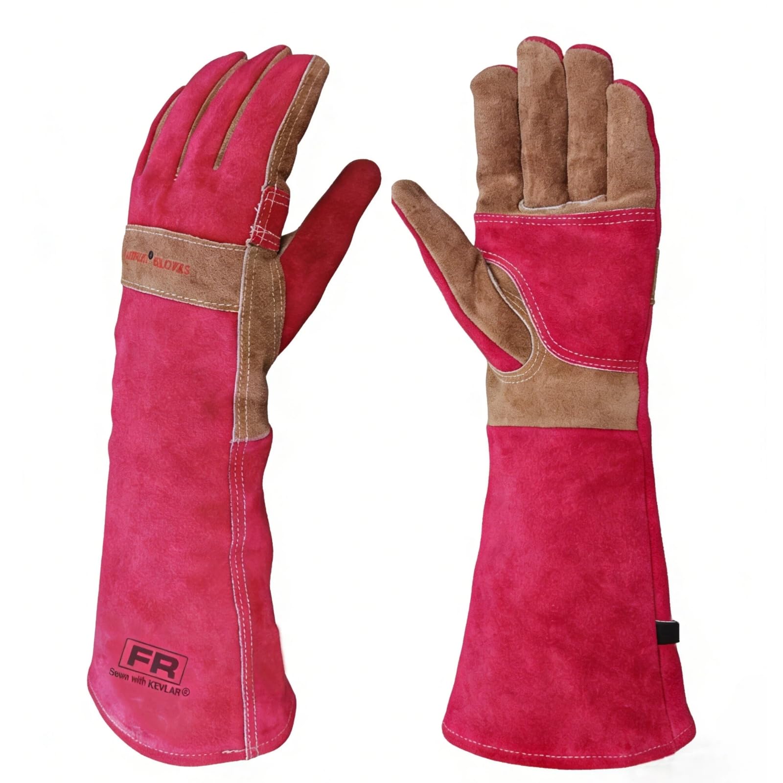 AOUCHI Grillhandschuhe und Schweißhandschuhe aus Rindsleder, langärmelig, feuerfeste und hitzebeständige Kaminhandschuhe für Grill, Schweißen Tig Mig, Kamin, Ofen, Backen, Herd (rosarot, X-Small)