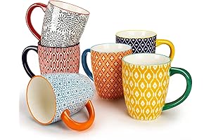 KitchenTour 16oz Ceramic Coffee Cups Colorful Set of 6