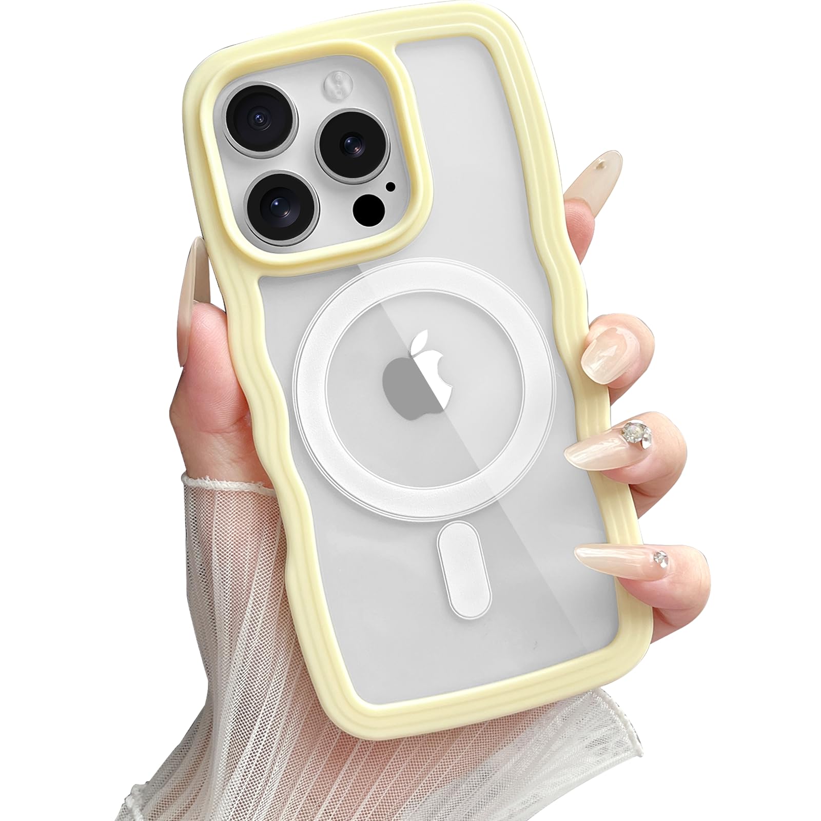Yeddabox Compatible for iPhone 16 Pro Case Magsafe, Wave Phone Case Cute Water Ripple Candy Colors Frame Shockproof for iP...