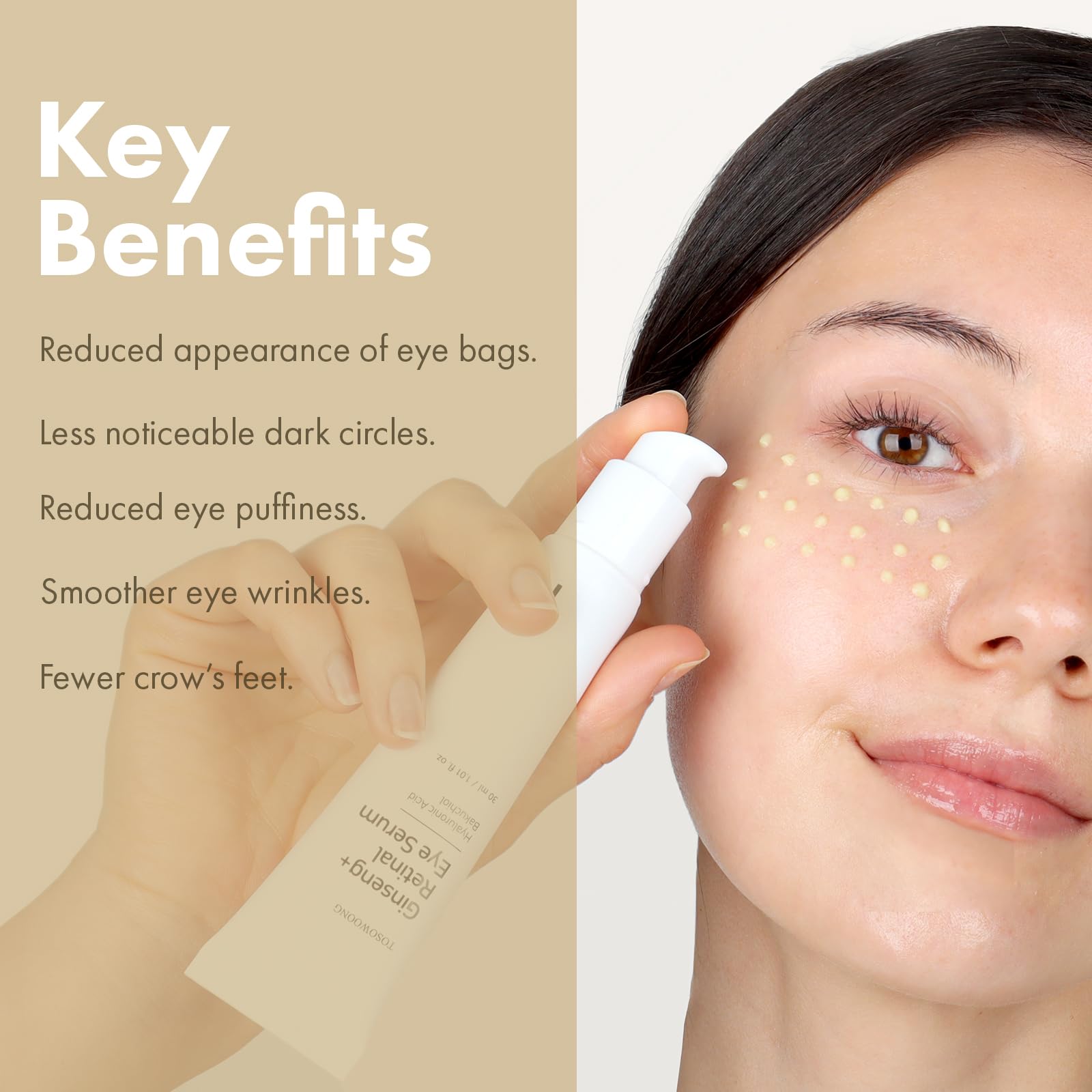 TOSOWOONG Ginseng Plus Siero Contorno Occhi al Retinale con Niacinamide e Bakuchiol, cura cosmetica per borse sotto gli occhi, linee sottili, occhiaie e rughe, Skincare coreana, 30ml