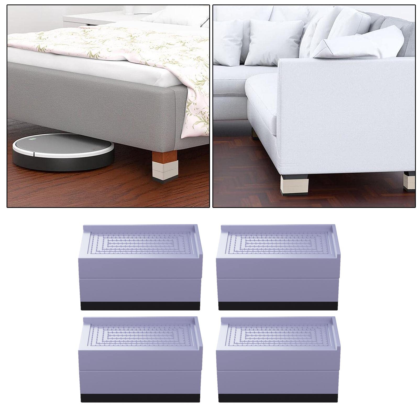 4 Piezas de Patas de Muebles, Patas Cuadradas Negras para Muebles, Protectores de Suelo, Elevadores de Cama Resistentes, Gris Grande, Individual