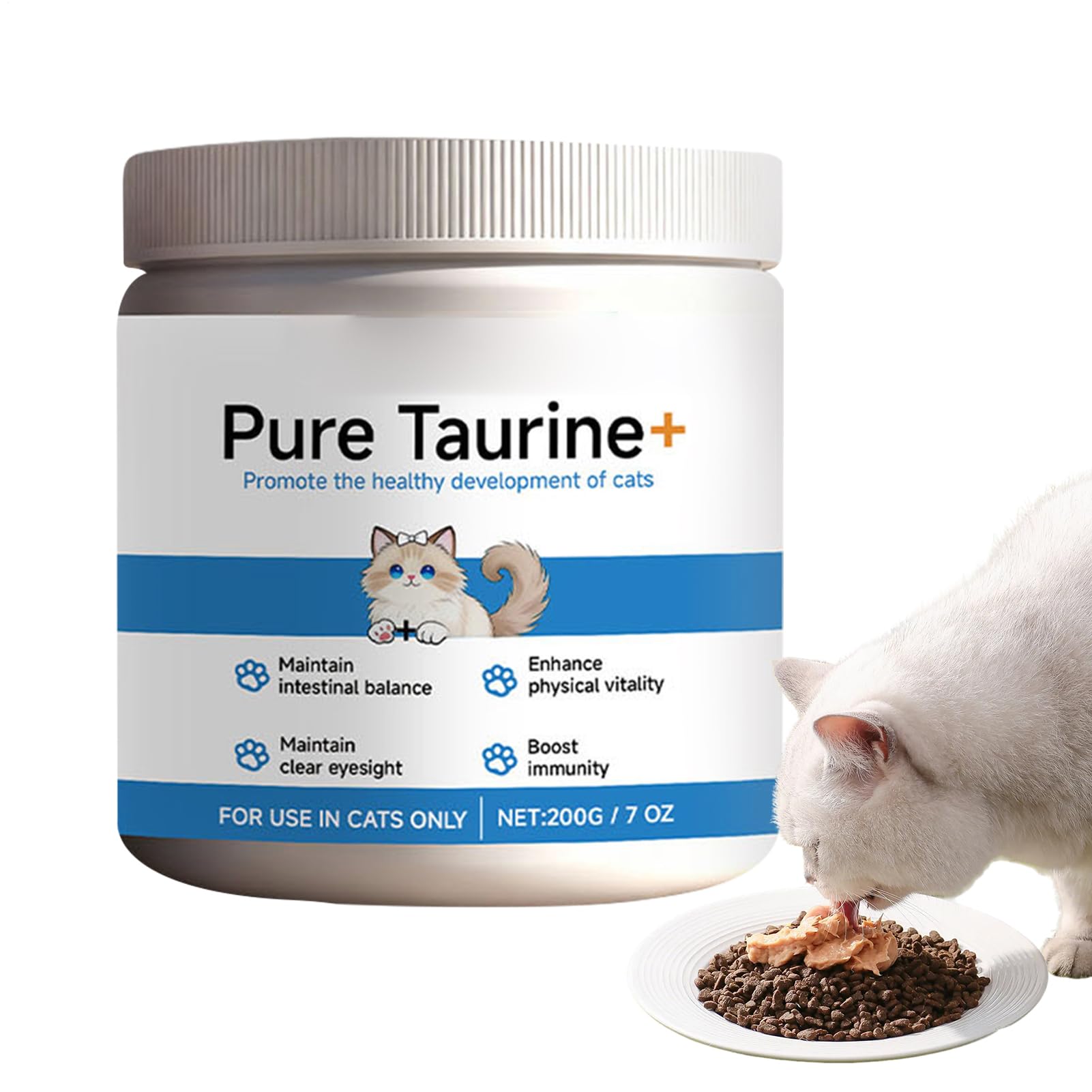 Genérico Taurina para Gatos, 2 Frasco 400g Lisina para Gatos, Apoyo Cardiovascular, Polvo de taurina 100% Puro, contra Moquillo Felino, Vías Respiratorias, Alivias Alergias y Estornudos