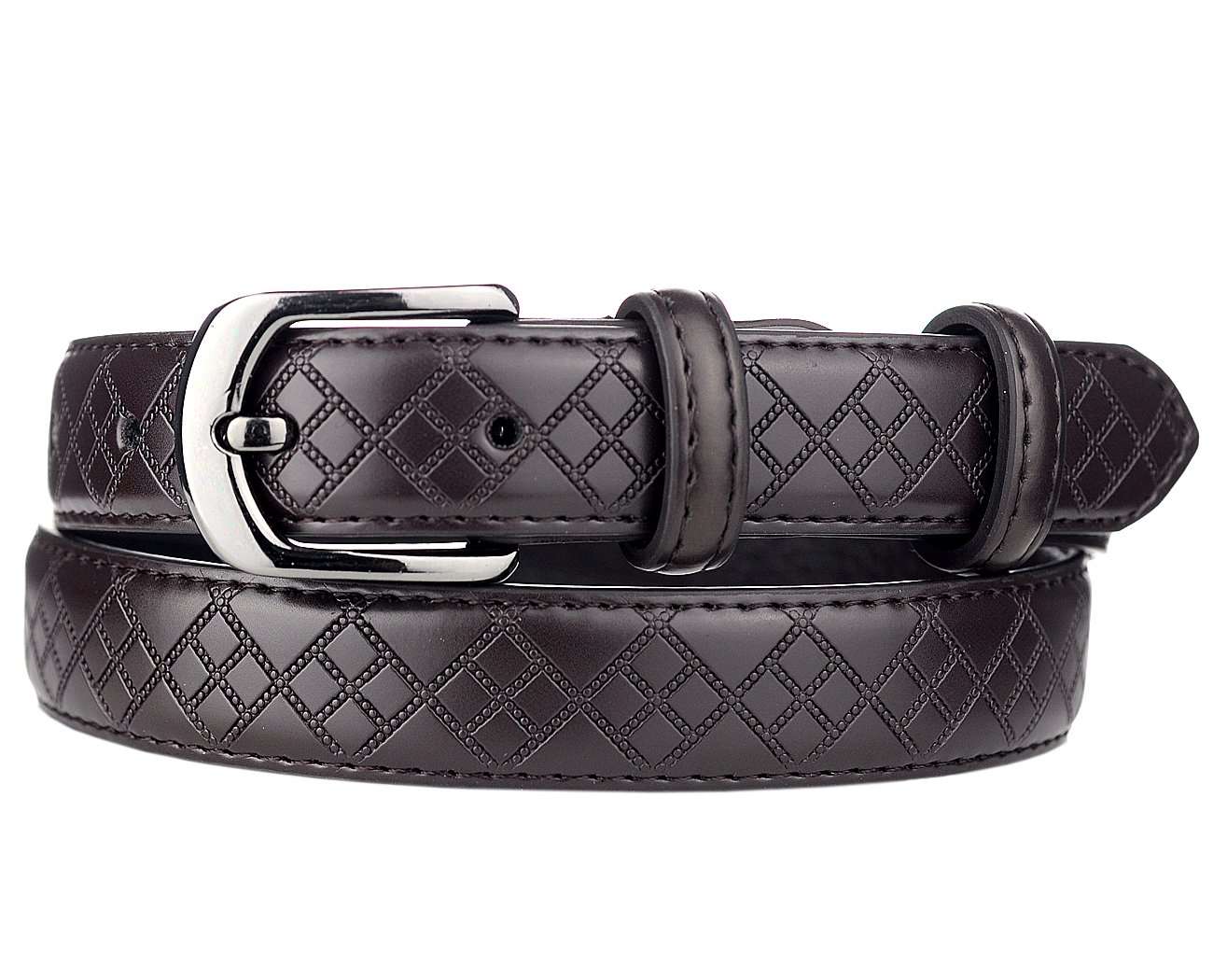 Eurosport Boys' Kids' Smooth Genuine Bonded Leather Textured Belt, Argyle, Brown, Medium