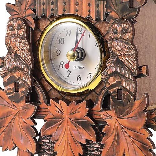 Miniatura 6 de HOMSFOU Reloj de pared con péndulo de madera con diseño de búho, reloj de timbre vintage, funciona con pilas, reloj colgante con alarma cronometrada