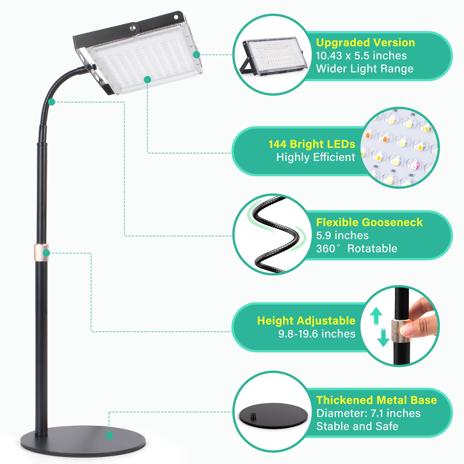 LBW Grow Light for Indoor Plants,144 LED Full Spectrum Plant Light for Indoor Plants, Large Desk Grow Lamp with On/Off Switch, Height Adjustable, Flexible Gooseneck, Ideal for Indoor Grow