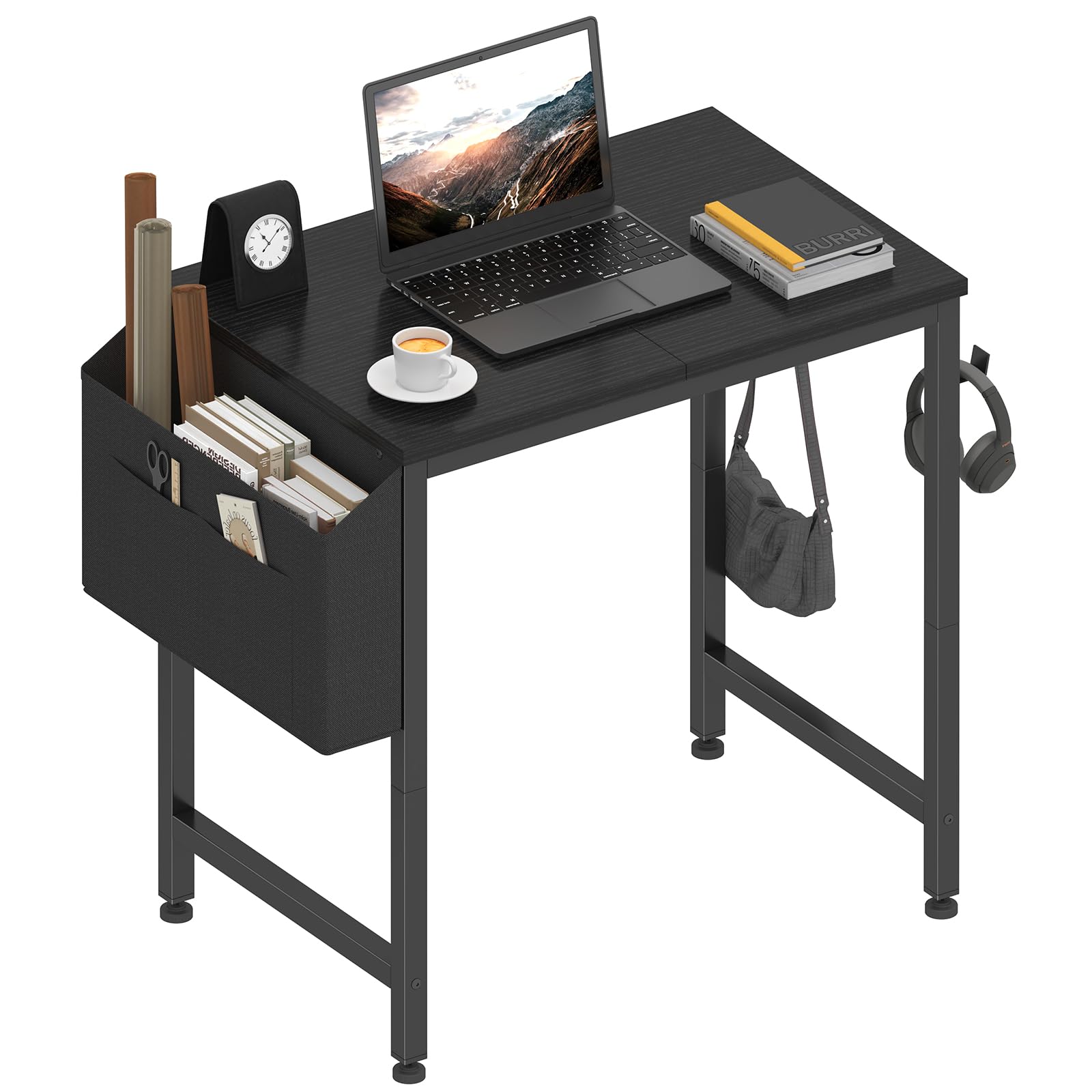 Lufeiya Small Desk for Small Spaces, 24 Inch Kids Girls Study Writing Mini Desks for Bedroom, Simple Modern Laptop PC Little Side Table with Storage Bag Headphone Hooks, Black