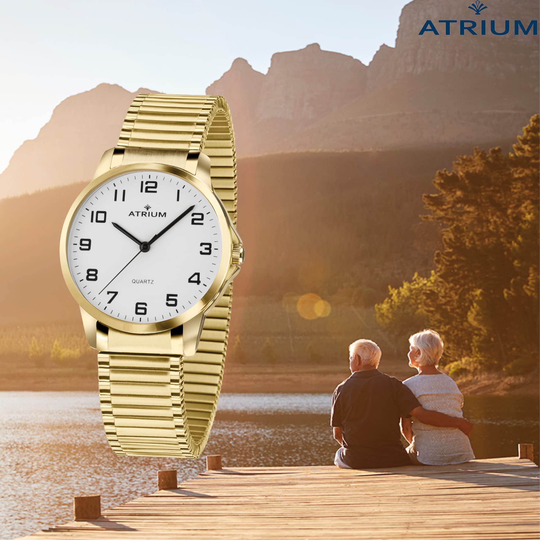 Atrium Damen-Armbanduhr Analog Quarz mit Edelstahl Zugband Flexband Goldfarben A37-60
