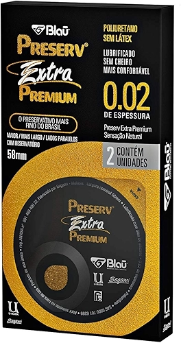 Preservativo Preserv Extra Premium sem Látex Maior Mais Fino Mais Largo C0M 2 Unidades, Preserv