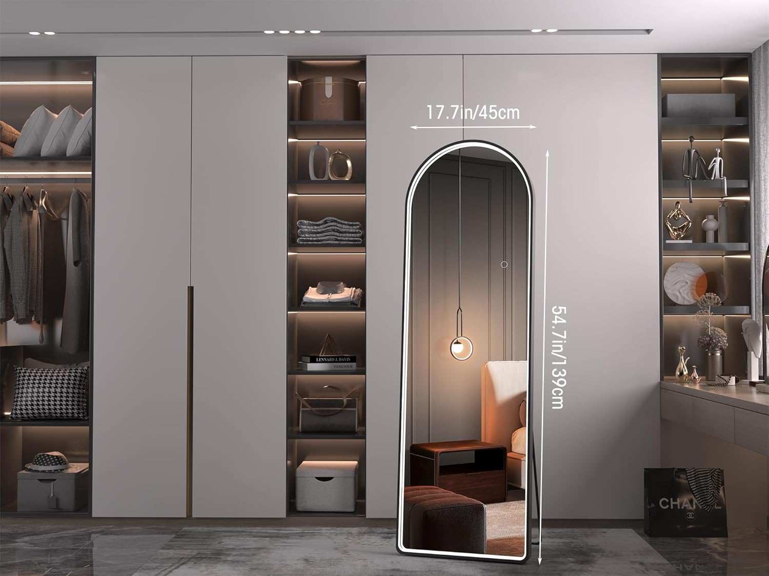 Hasipu 55" X 18" Full Length Mirror with Lights, Black Frame Arch Led Mirror Full Length and 3 Colors Temperatures & Brightness Adjustable,Light Up Mirror Full Body for Bedroom Cloakroom Living Room