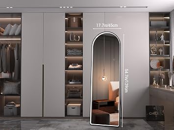 Hasipu 55 X 18 Full Length Mirror with Lights, Aluminum Frame Arch Led Mirror Full Length and 3 Colors Temperatures & Brightness Adjustable