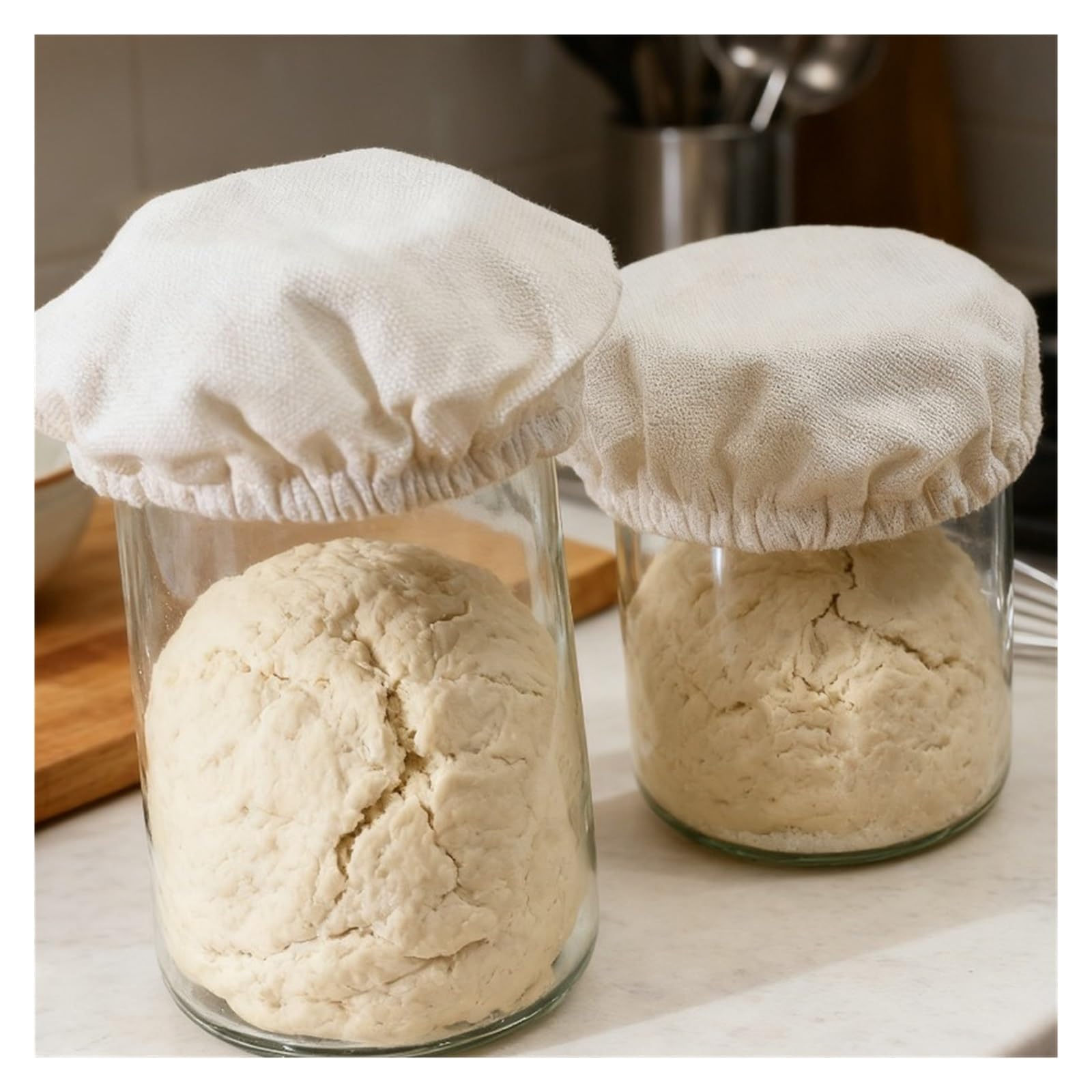 Genérico Cubierta de tela algodón fermentado, cubiertas elásticas for tarros, cesta redonda for fermentación masa, herramientas bricolaje(20cm,6 pcs)
