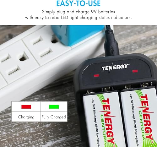 Vista 16 de Tenergy TN141 Cargador inteligente de 2 bahías 9V con 2 paquetes de baterías recargables Premium 9V NiMH 250mAh
