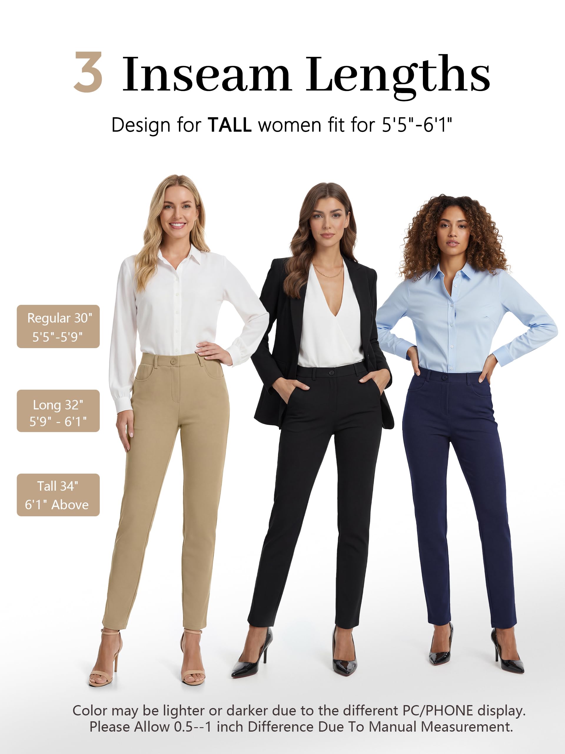 Women's Yoga Dress Pants Skinny Work Slacks Slim Fit Stretch Office Casual Pants 4 Pockets 30"/32"/34" — view 4