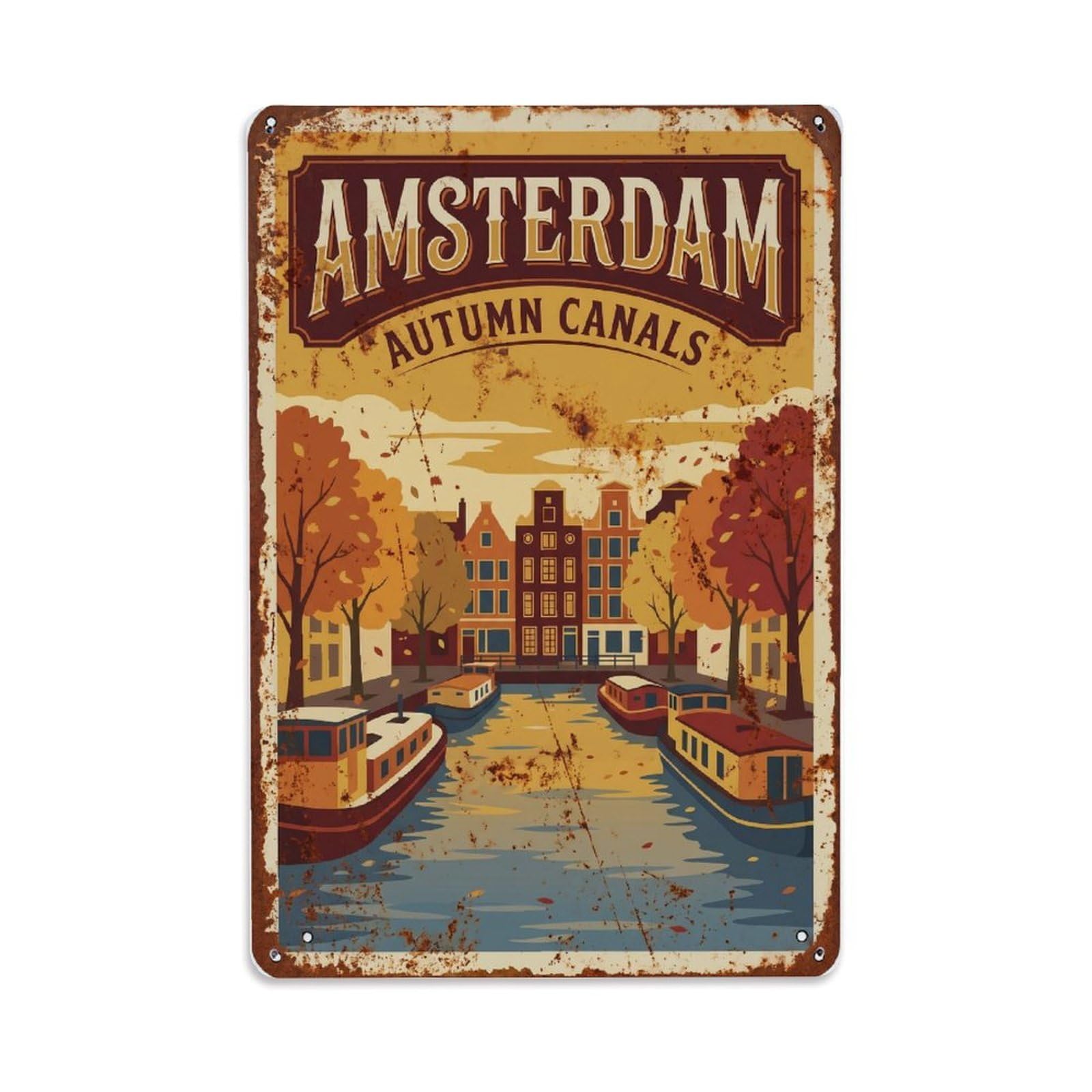 Vintage Travel Autumn Netherlands Leaves Metal Tin Sign Plaque Wall Decor for Cafe, Club Bar, Office, Home Garden Metal Poster 8x12Inch