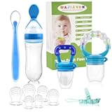 WAJIAYON Baby Fruit Feeder Pacifier - 12 Pack &vert; 2 Infant Food Feeder Pacifier & 1 Babies Food Dispensing Spoon &vert; Fruit Teethers for Babies &vert; Silicone Teether Feeder Baby&comma;Infant Teething Feeders &lpar;Blue&rpar;