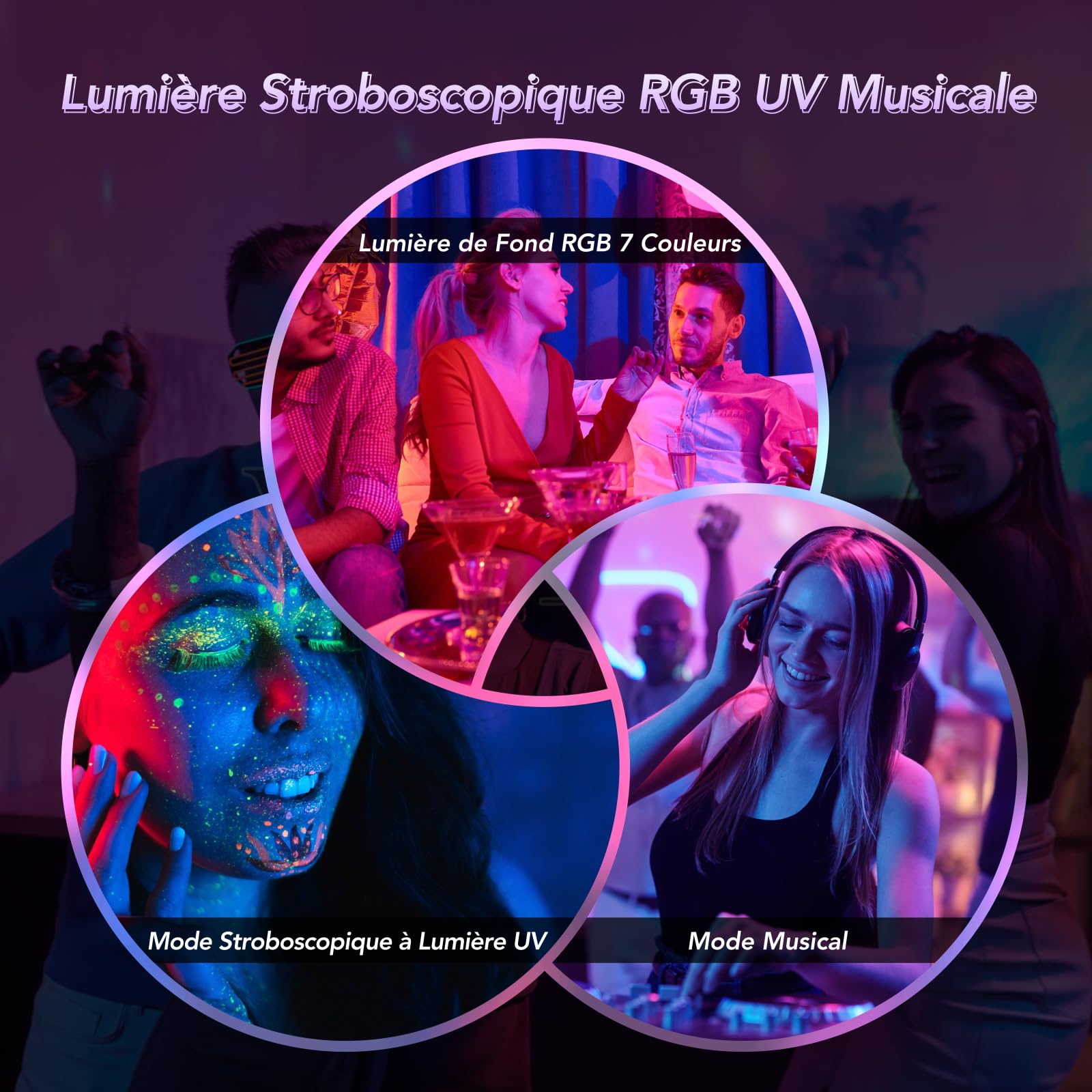 Tomshine Mini Jeu de Lumière Disco 3 en 1 avec Lumière UV Noire, Boule Magique RGB Rotative et 72 Motifs, Stroboscope Lumière DJ avec Télécommande pour Soirée, Fête, Anniversaire, Bar