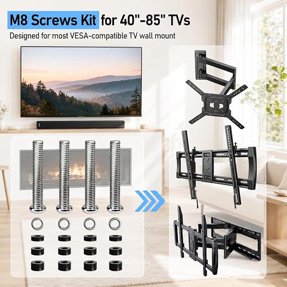 Nuyoah M8 Screws for Samsung TV, TV Mount Screw Kit M8 x 45mm Pitch 1.25mm